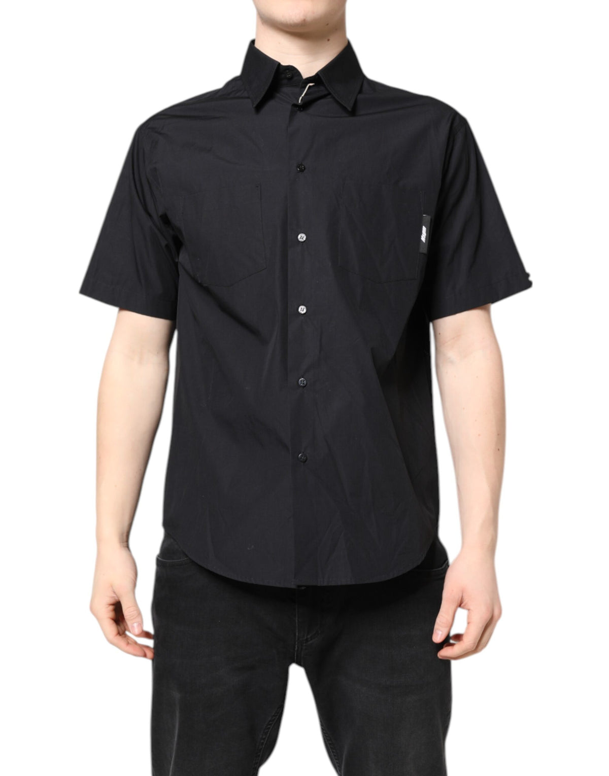 MSGM Black Printed Short Sleeves Collared Men Casual Shirt