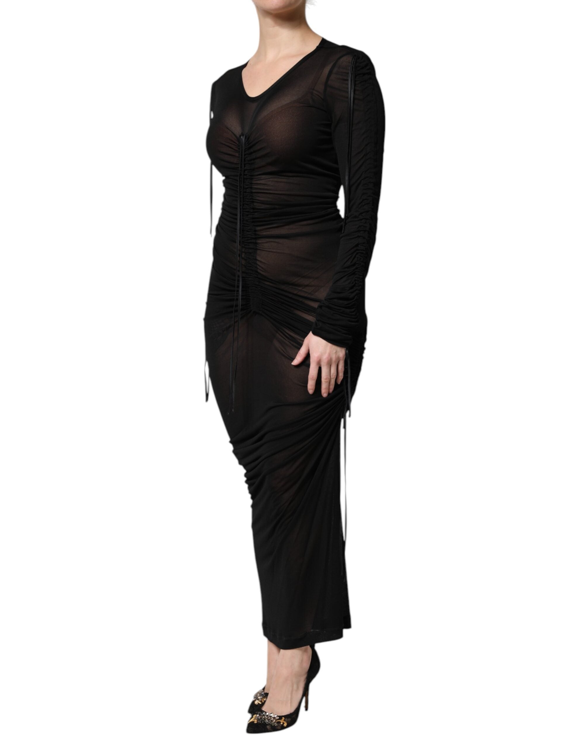 Vestido largo de vaina ceñido Dolce & Gabbana negro con ribete de malla