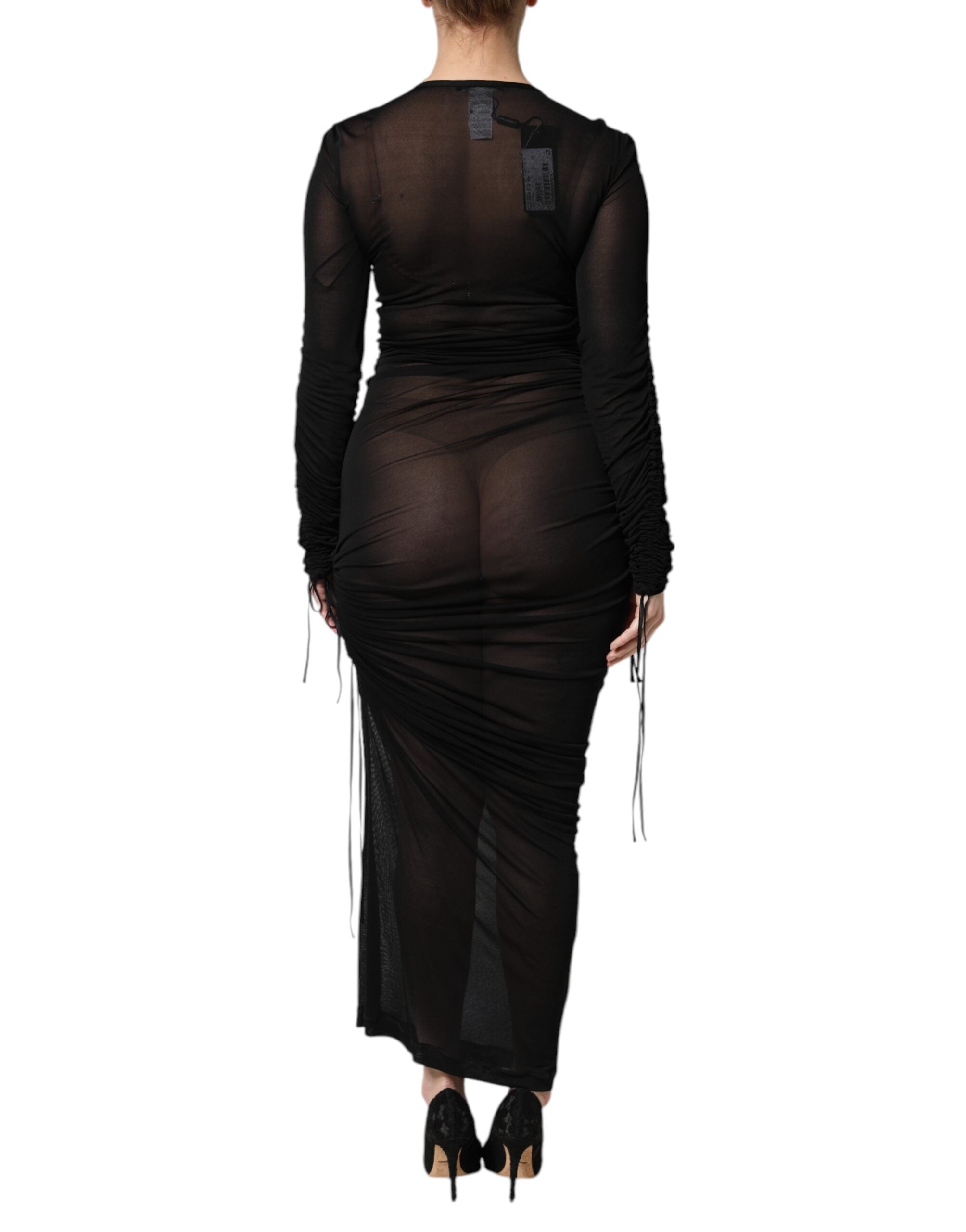 Vestido largo de vaina ceñido Dolce & Gabbana negro con ribete de malla