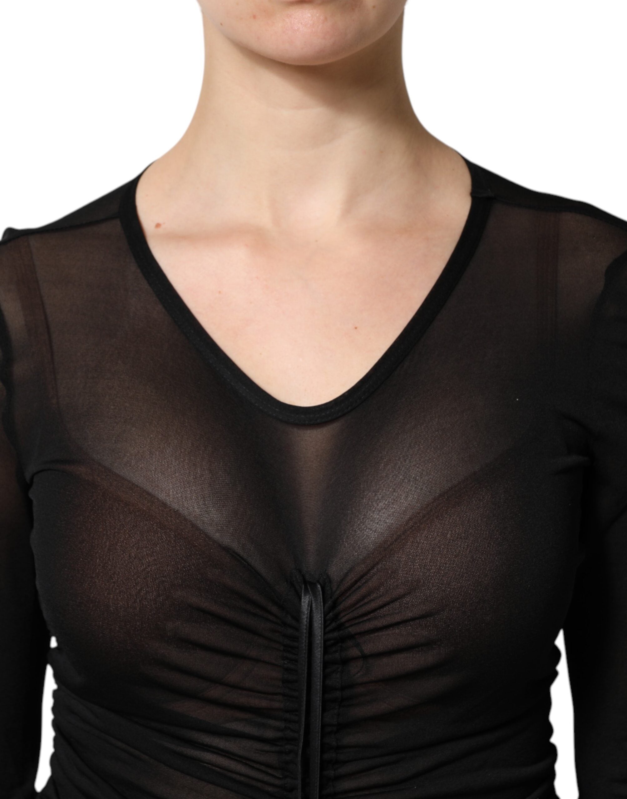 Vestido largo de vaina ceñido Dolce & Gabbana negro con ribete de malla