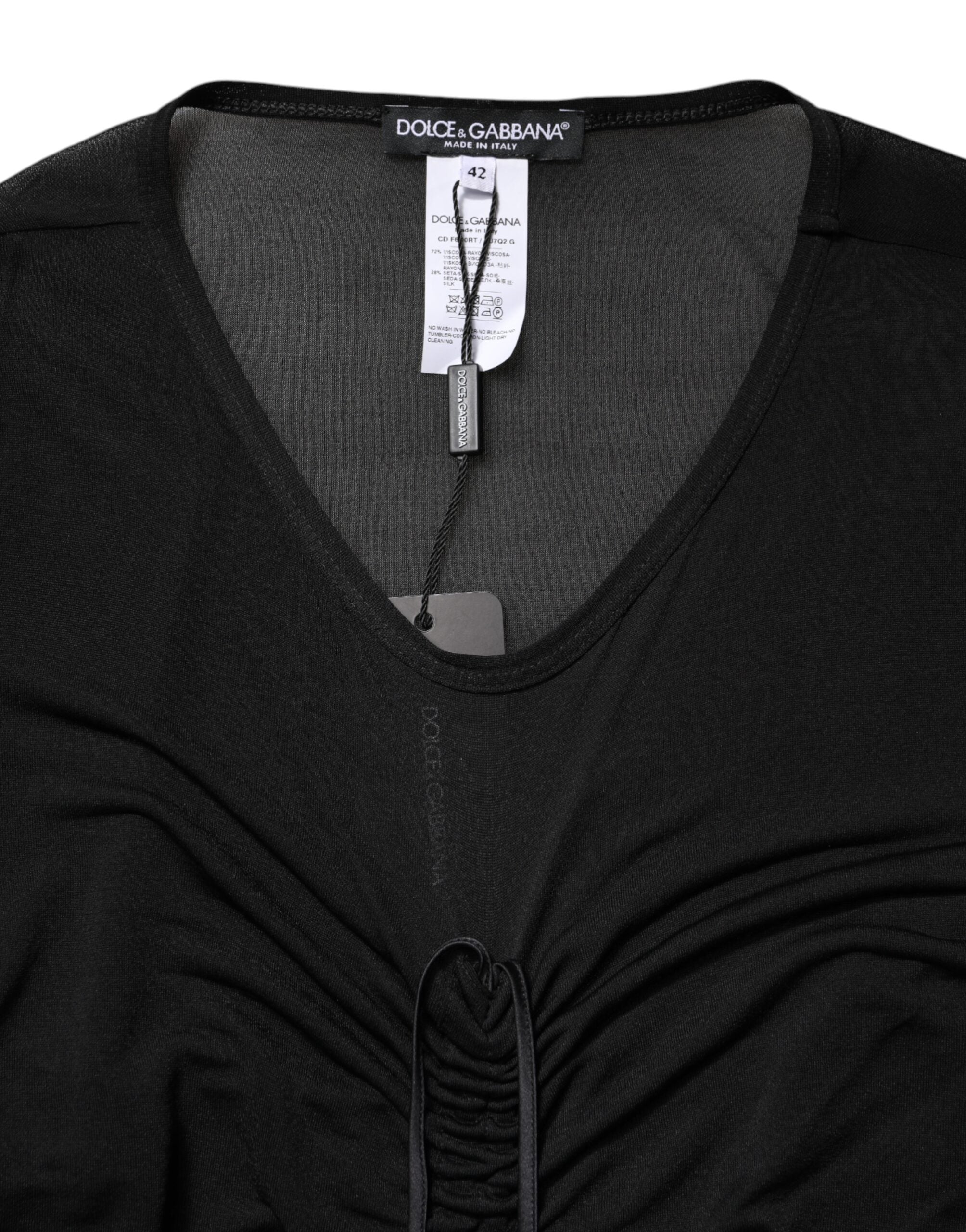 Vestido largo de vaina ceñido Dolce & Gabbana negro con ribete de malla