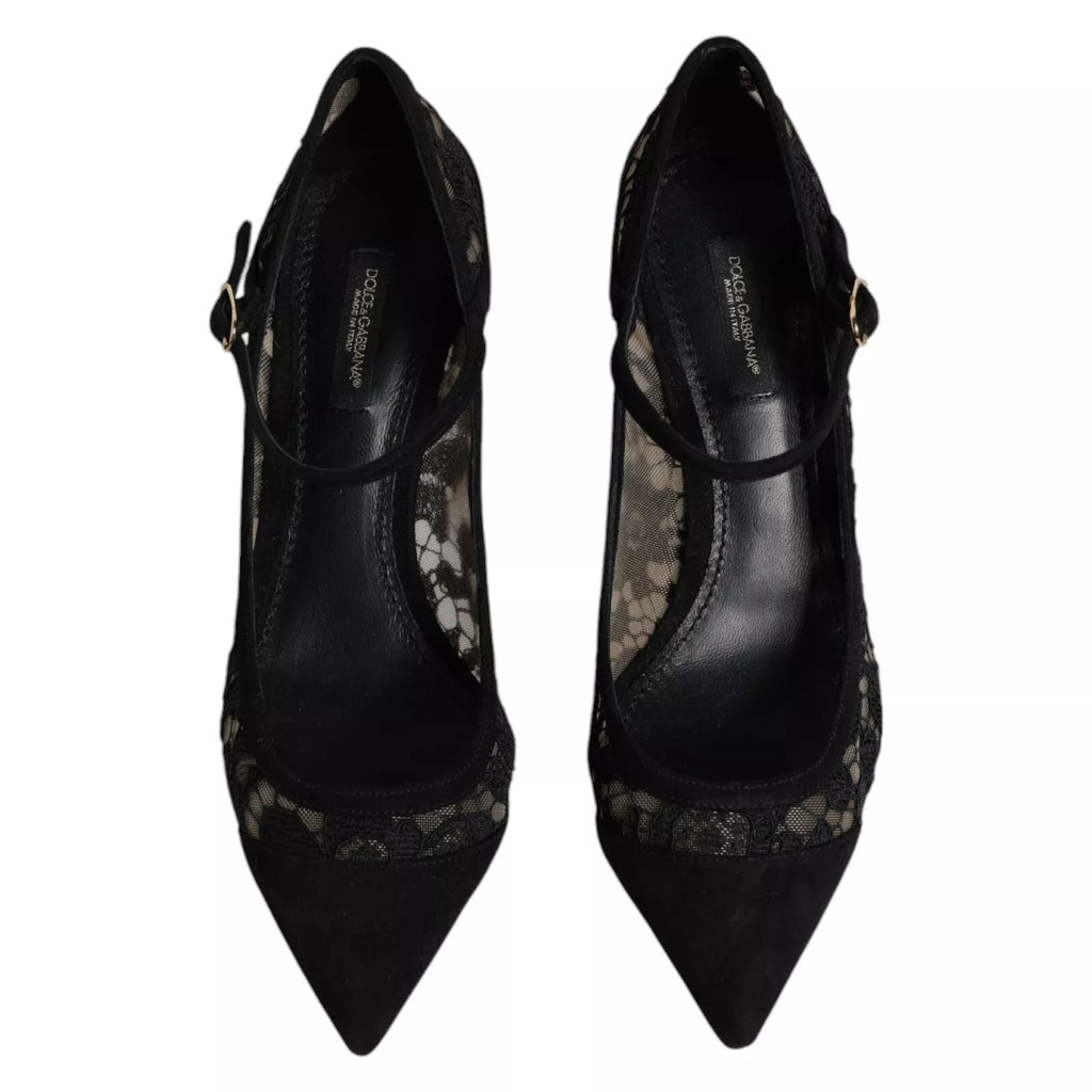 Dolce & Gabbana Black Mary Jane Taormina Lace Pumps Shoes