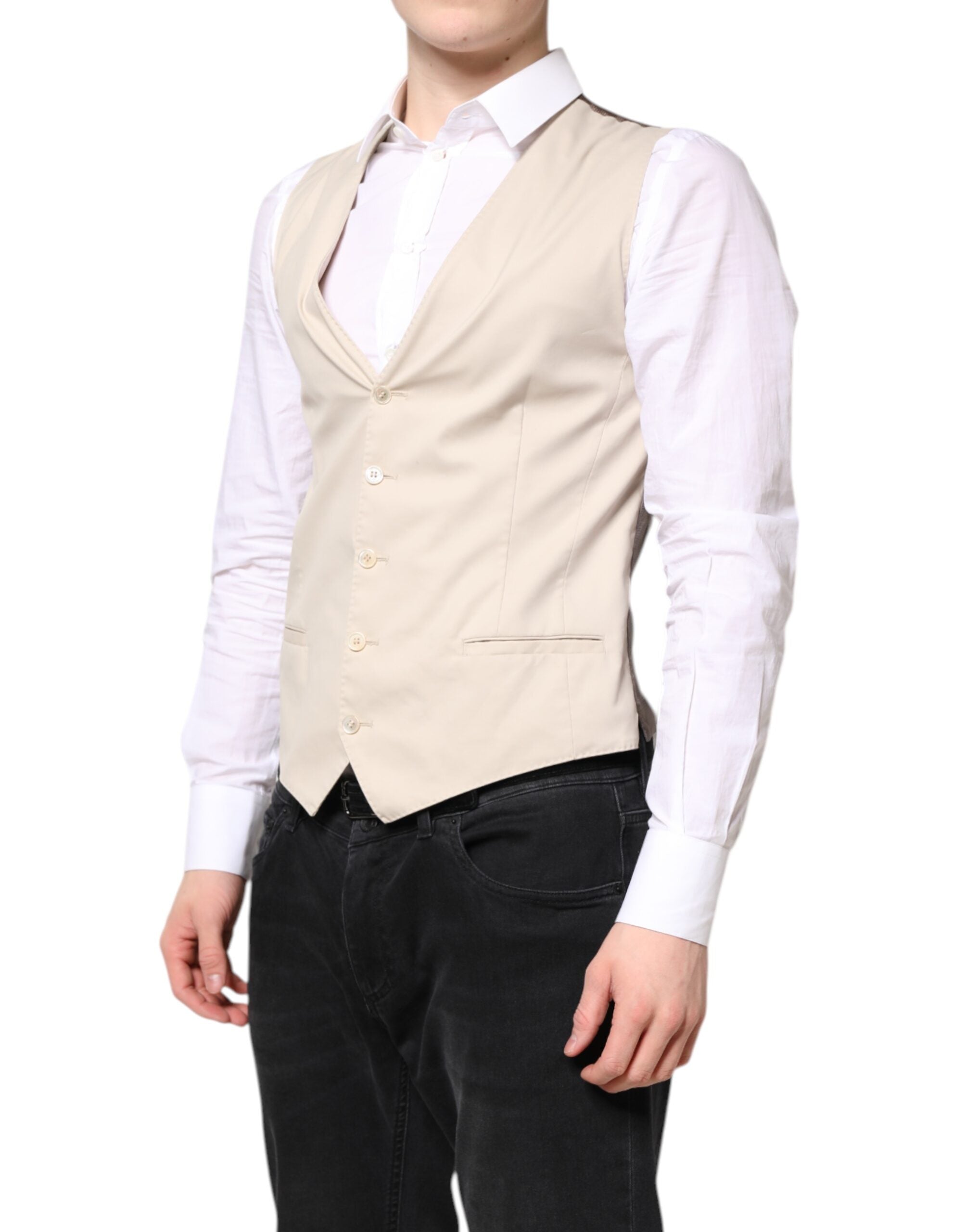 Dolce & Gabbana Beige Gray Dress Men Formal Waistcoat Vest