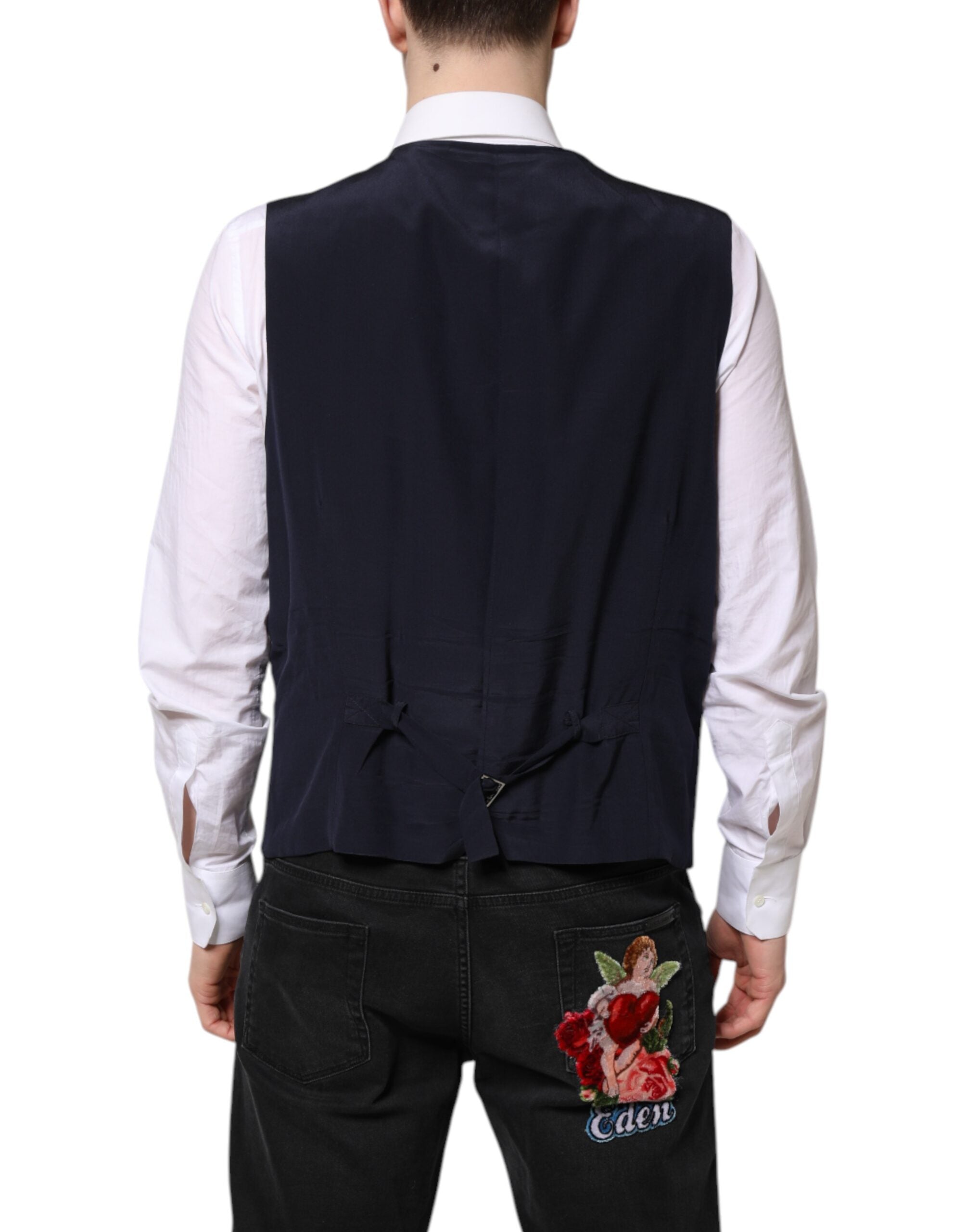 Dolce & Gabbana Black Wool Waistcoat Dress Formal Vest