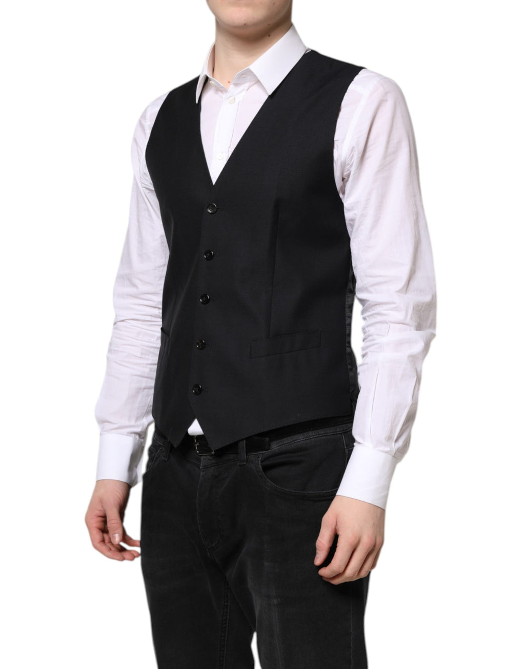 Dolce & Gabbana Black Wool Waistcoat Dress Formal Vest