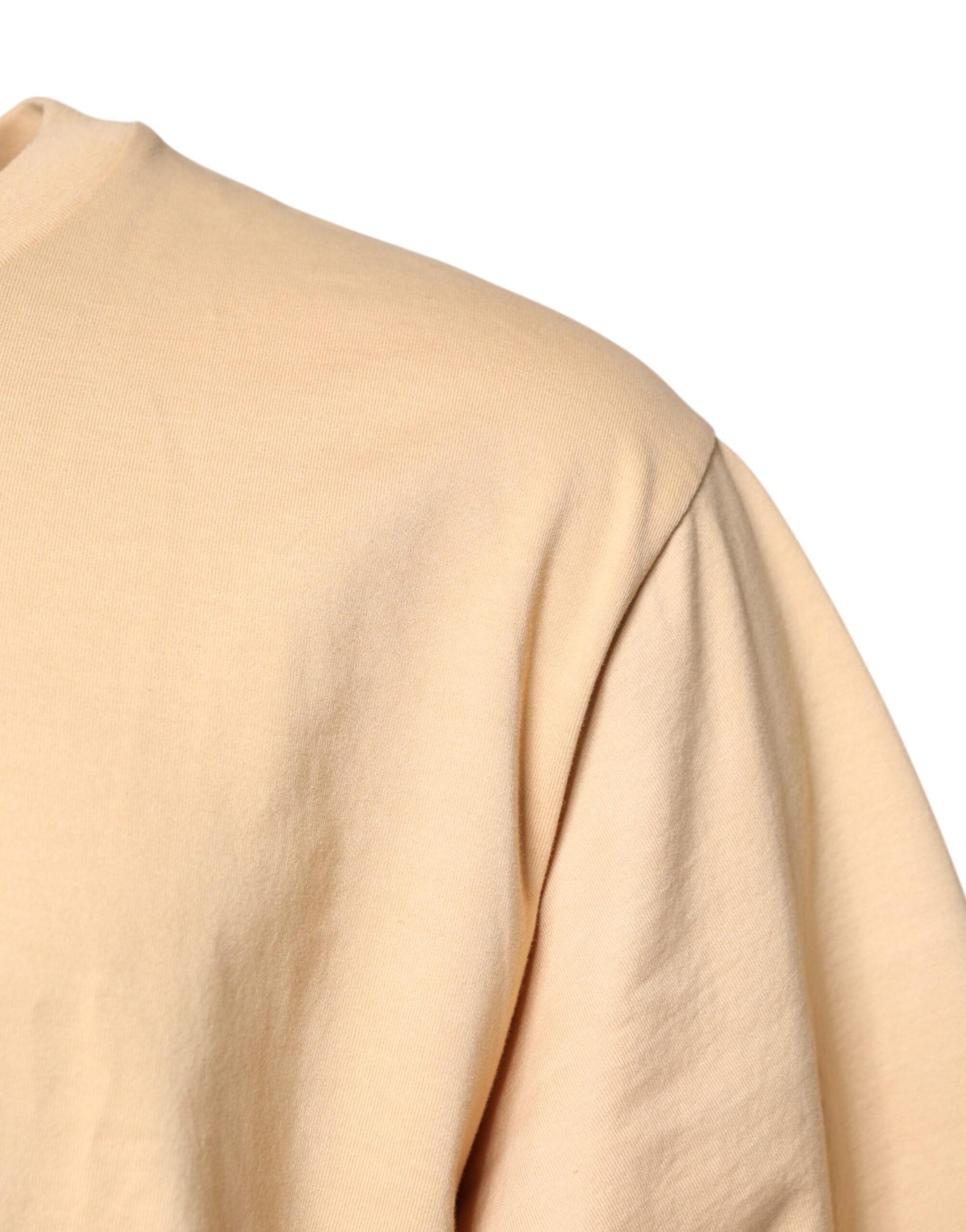 Dolce & Gabbana Beige Cotton Logo Print Crew Neck T-shirt