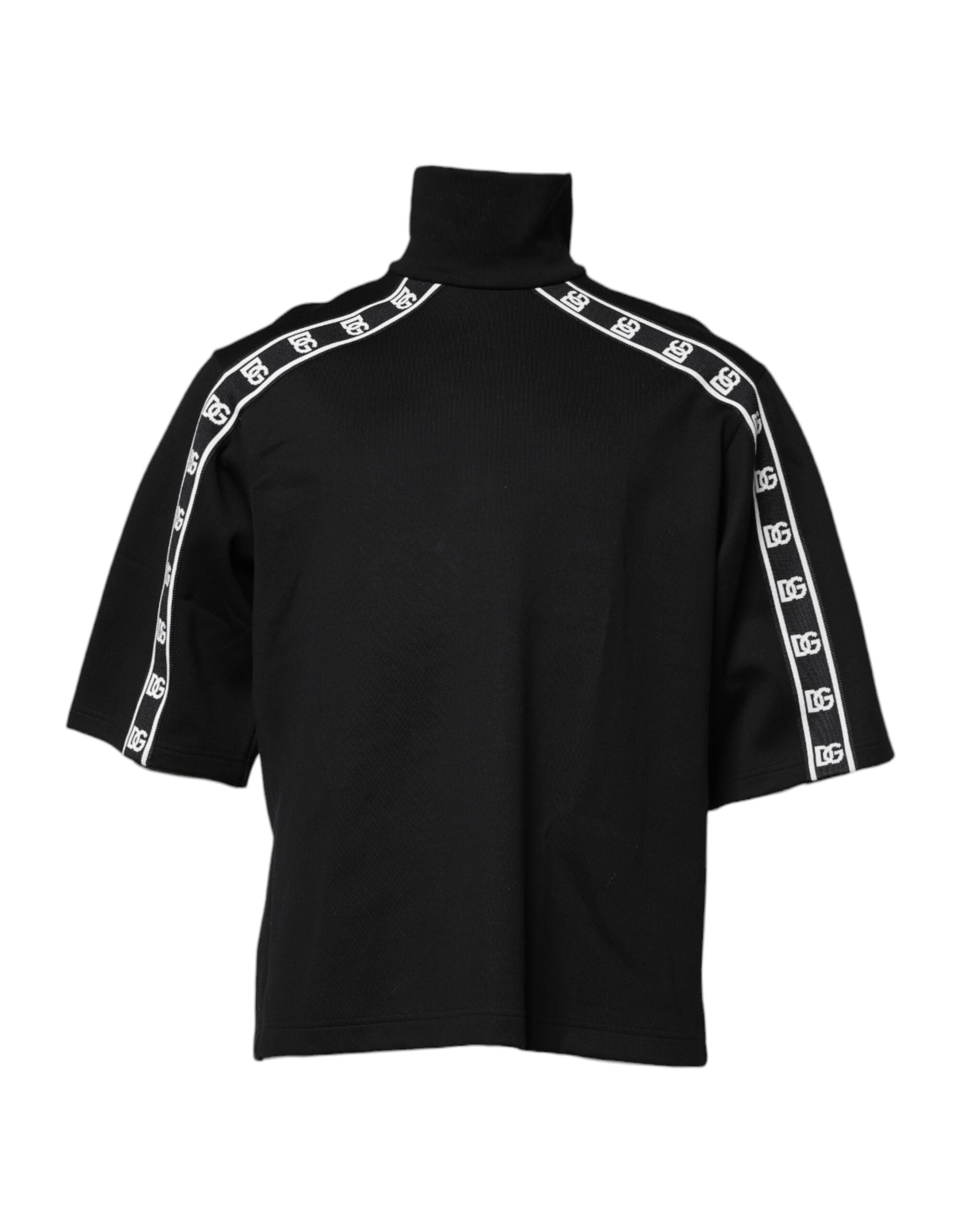 Camiseta de cuello alto de algodón negro con estampado DG de Dolce & Gabbana