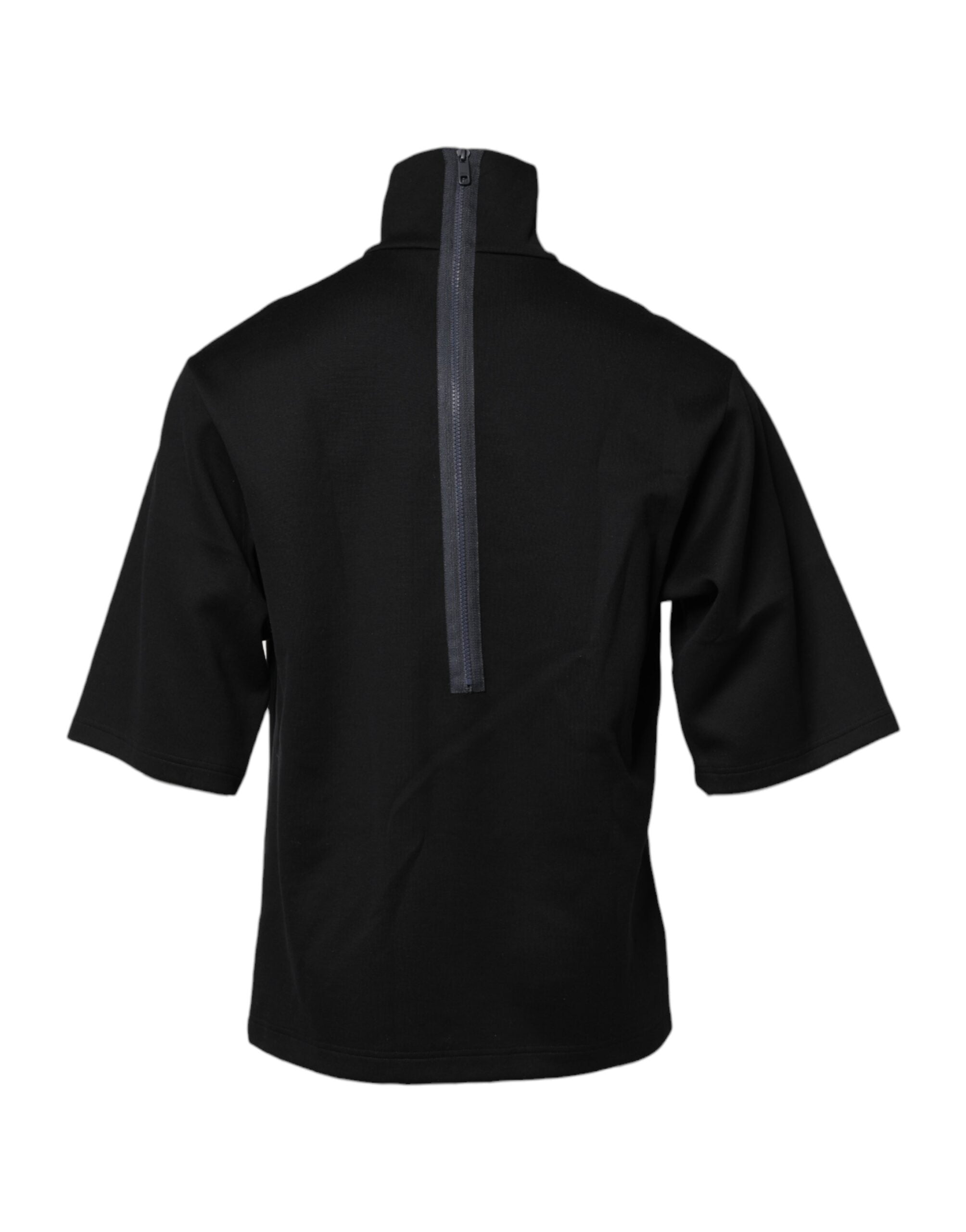 Camiseta de cuello alto de algodón negro con estampado DG de Dolce & Gabbana