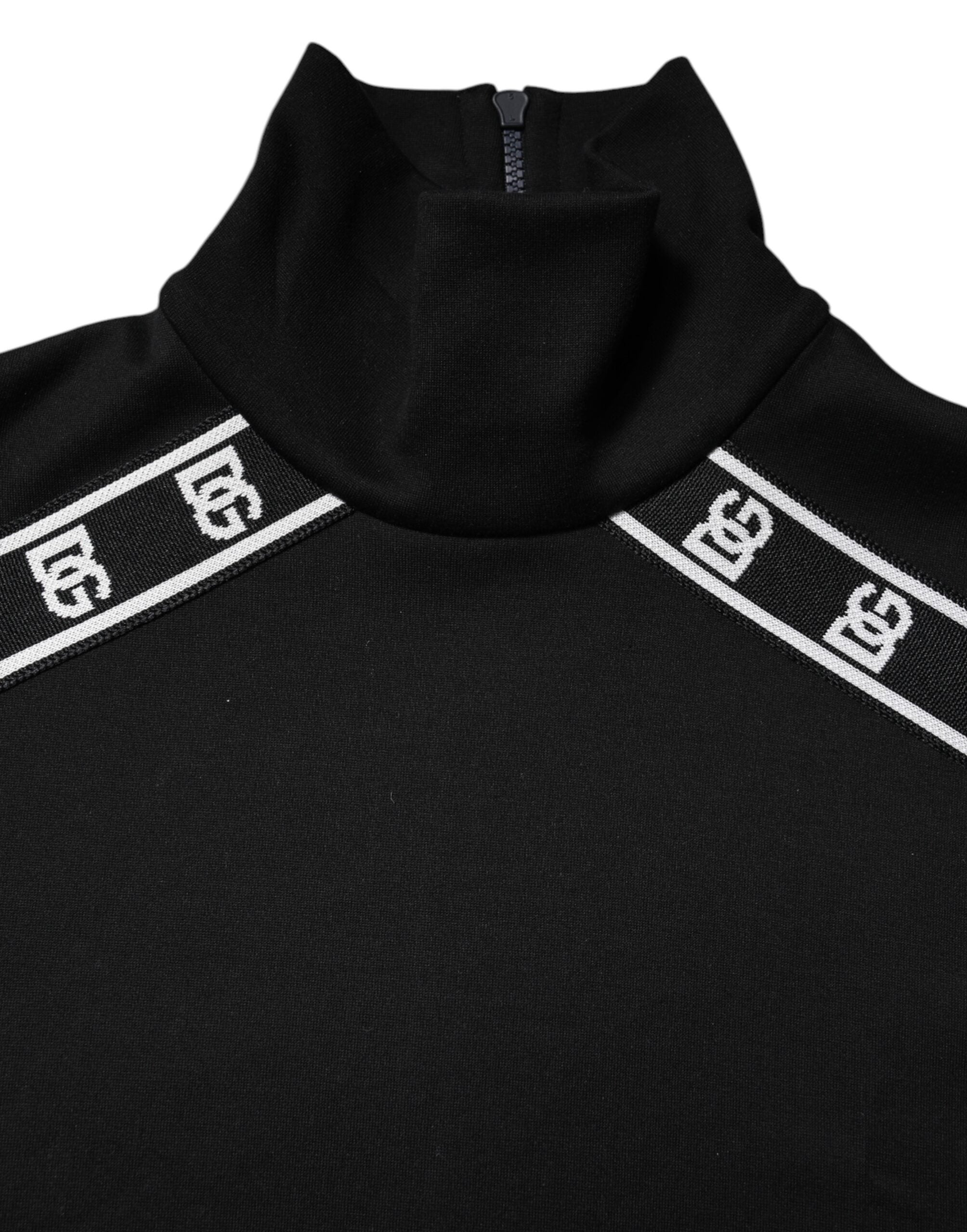 Camiseta de cuello alto de algodón negro con estampado DG de Dolce & Gabbana