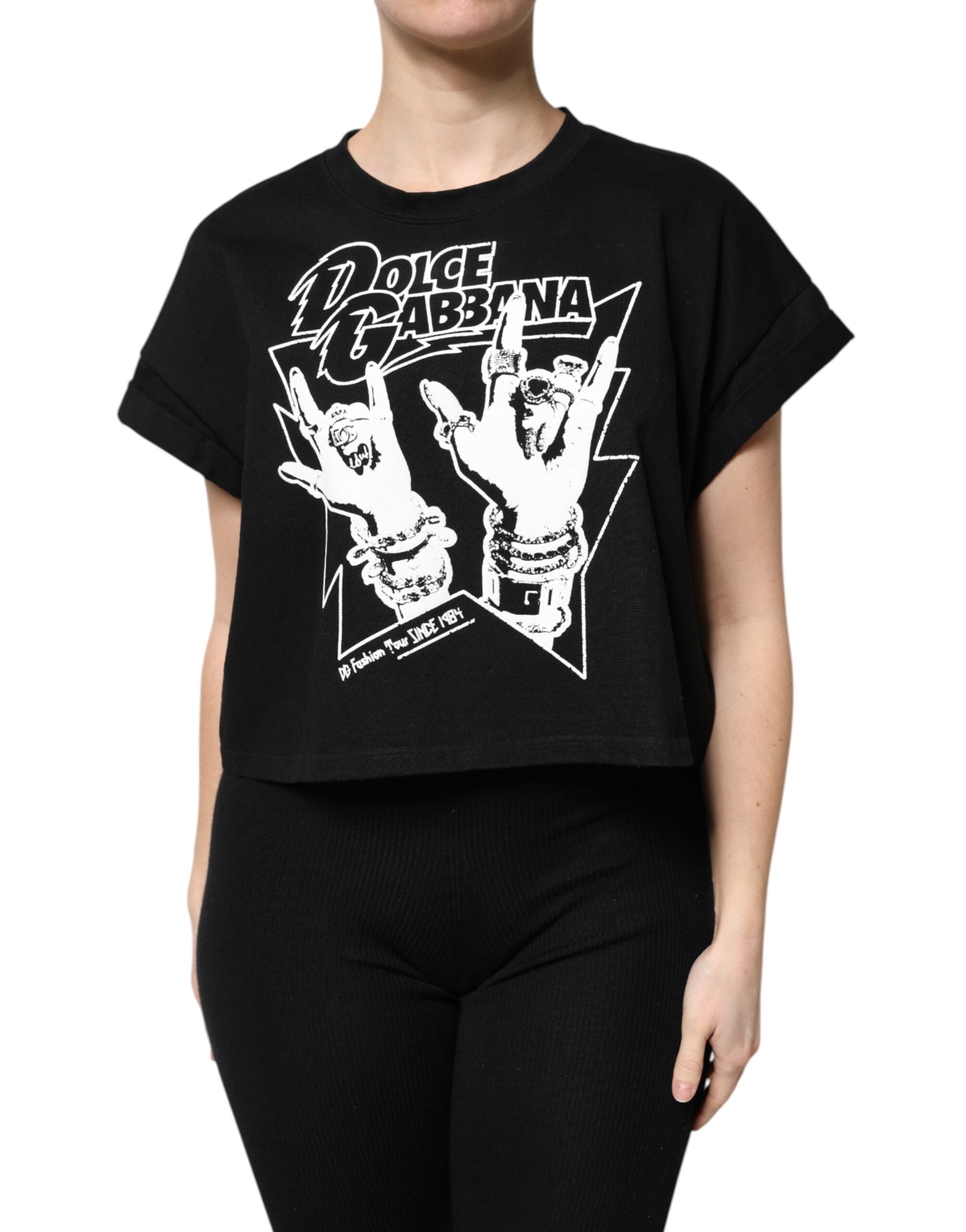 Camiseta Dolce & Gabbana de Algodón Negro con Estampado y Manga Corta