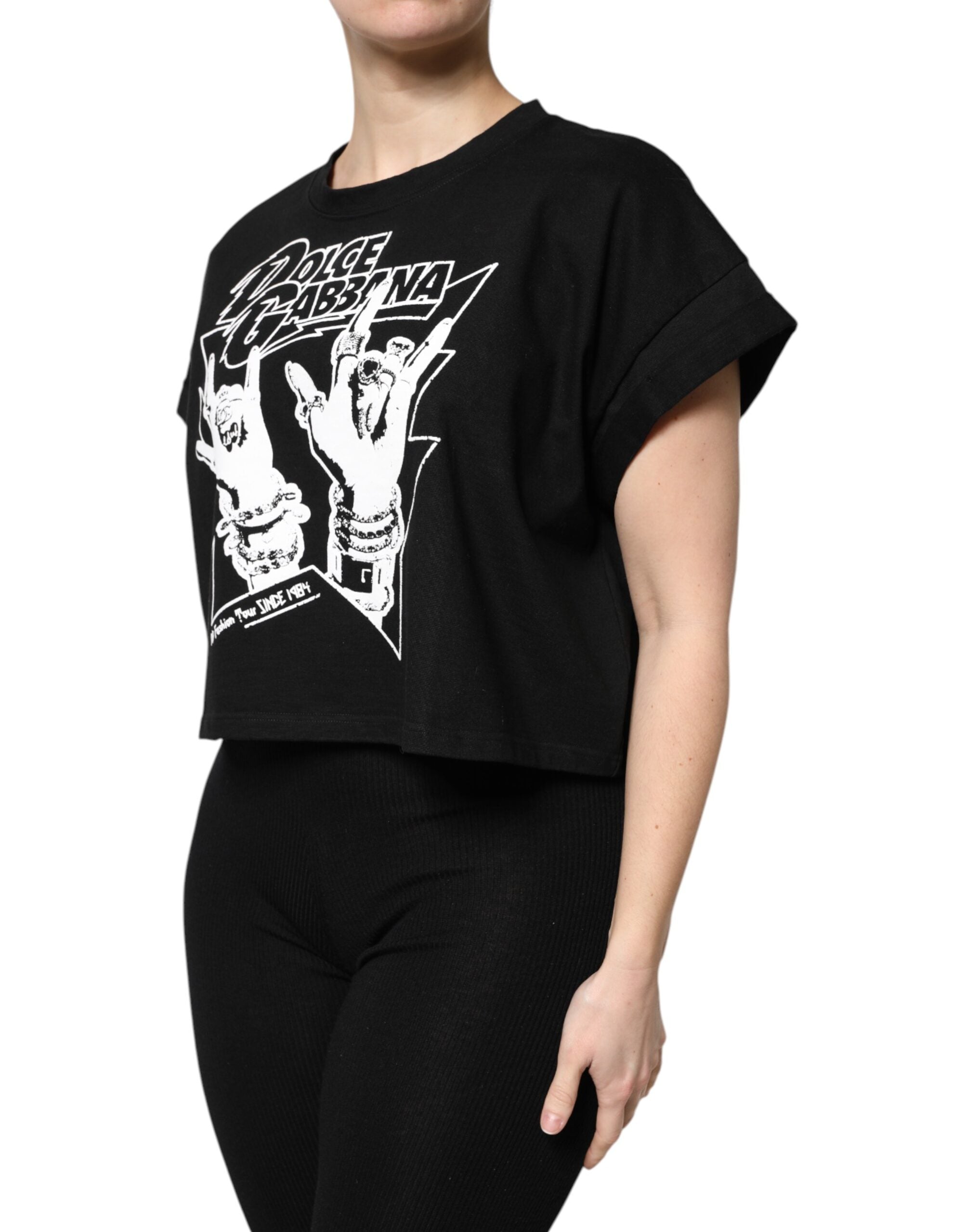 Camiseta Dolce & Gabbana de Algodón Negro con Estampado y Manga Corta