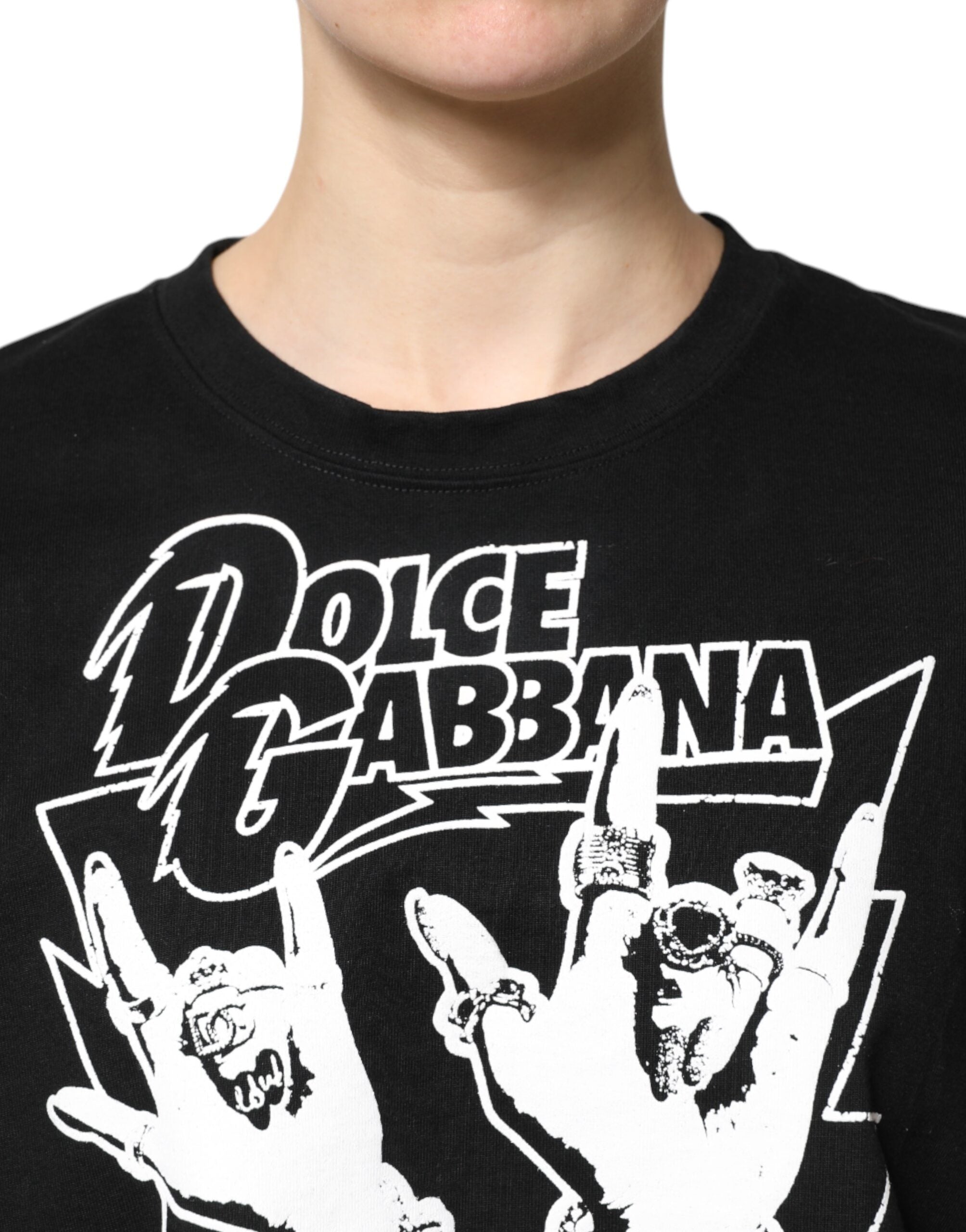 Camiseta Dolce & Gabbana de Algodón Negro con Estampado y Manga Corta