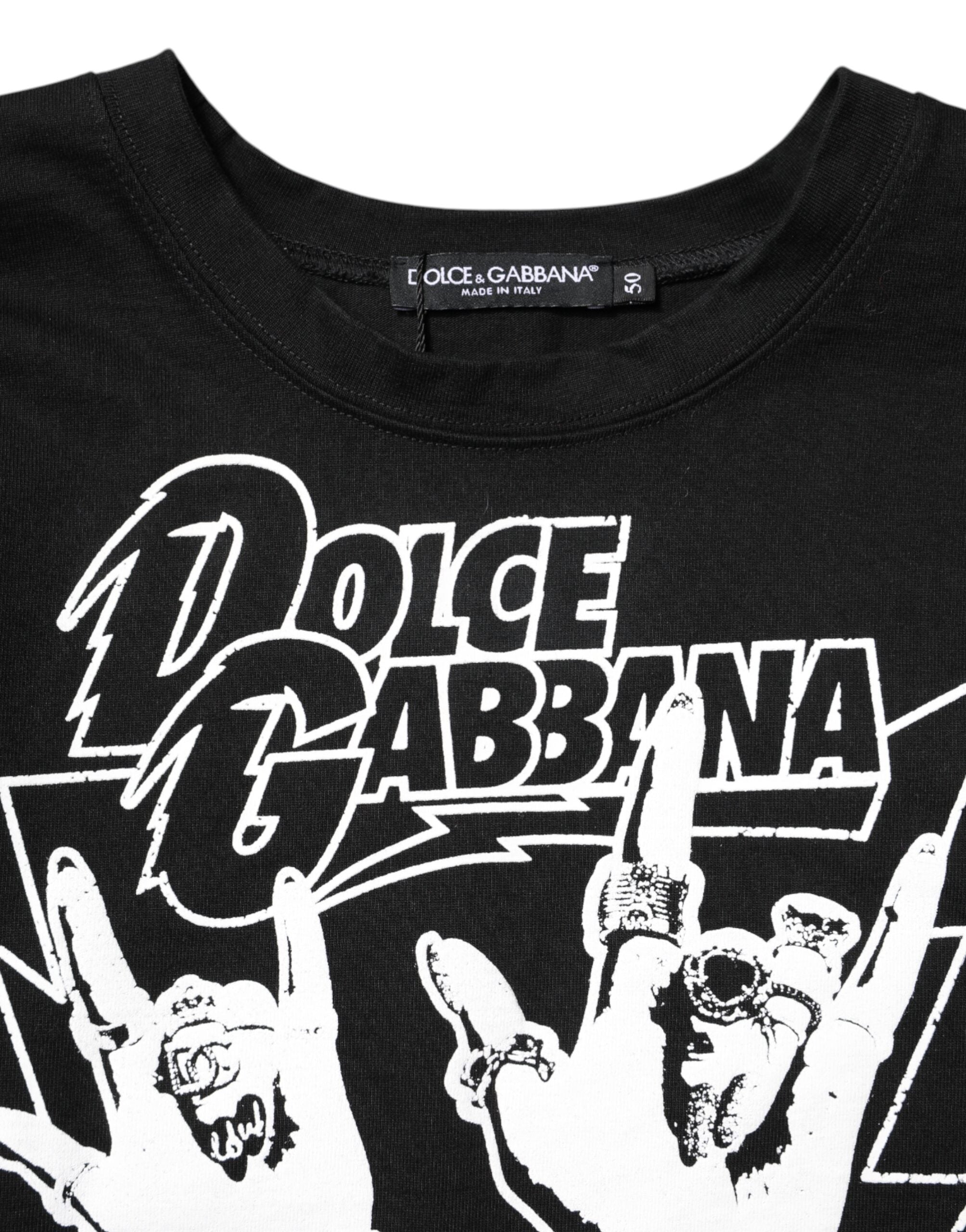 Camiseta Dolce & Gabbana de Algodón Negro con Estampado y Manga Corta