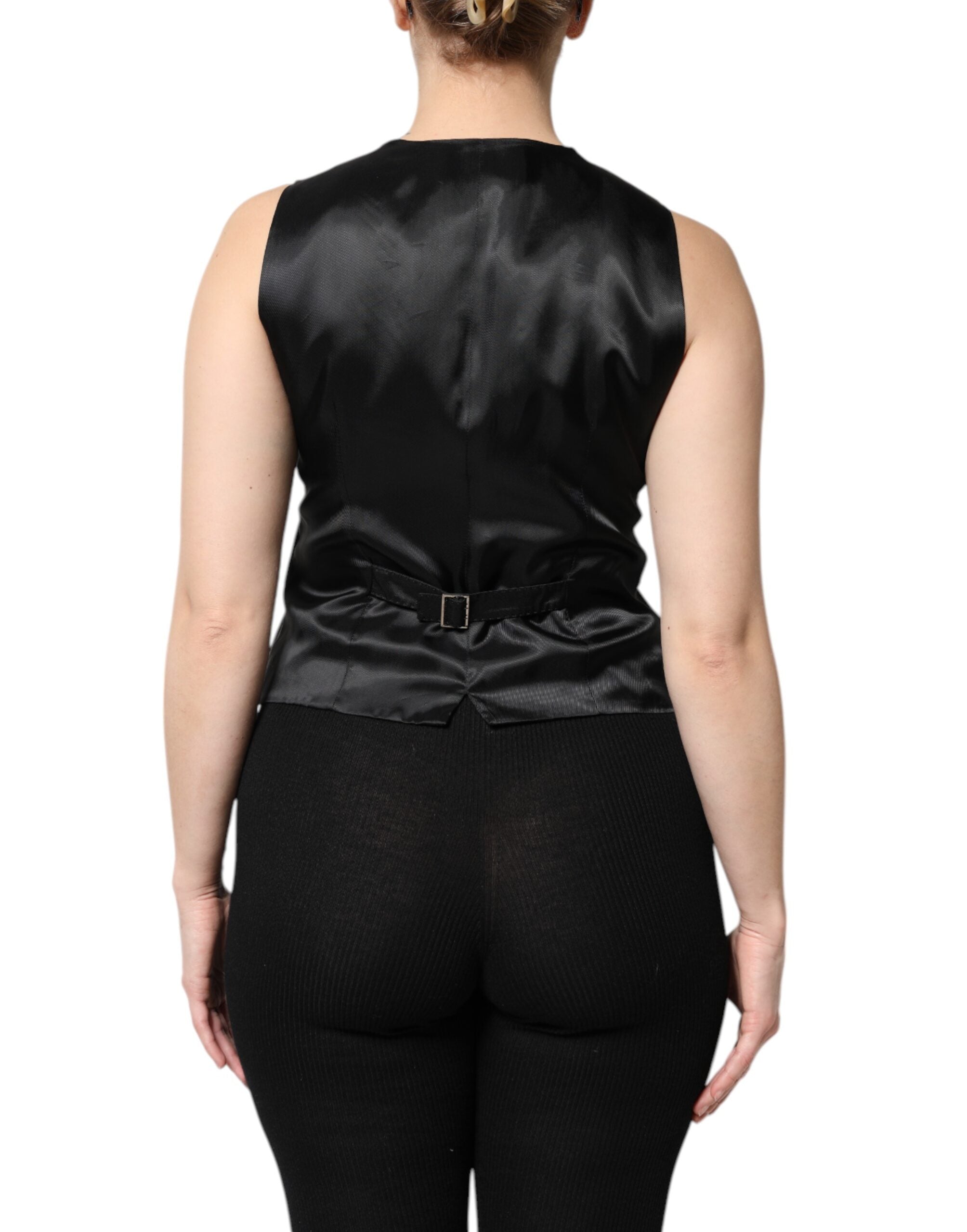 Dolce & Gabbana Black Striped Button Down Sleeveless Vest Top