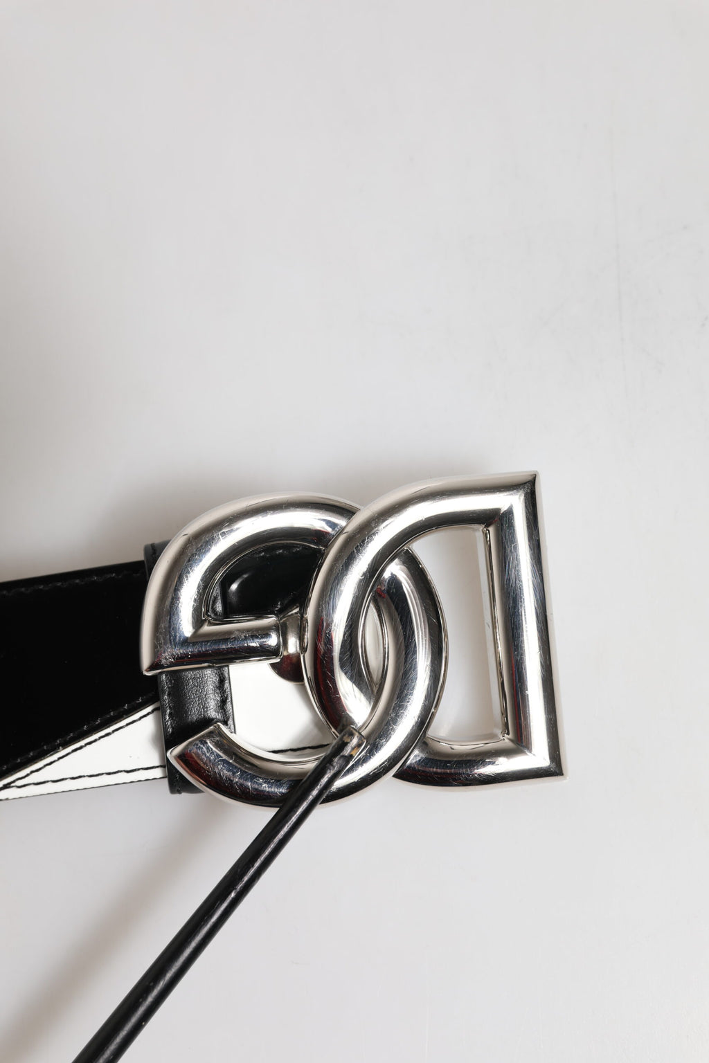 Dolce & Gabbana Black White Leather DG Metal Buckle Belt