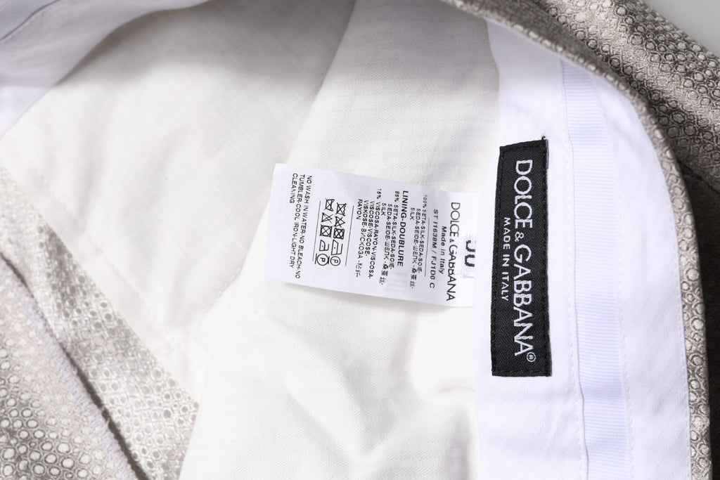 Dolce & Gabbana Light Gray Jacquard Silk Dotted 2 Piece Suit