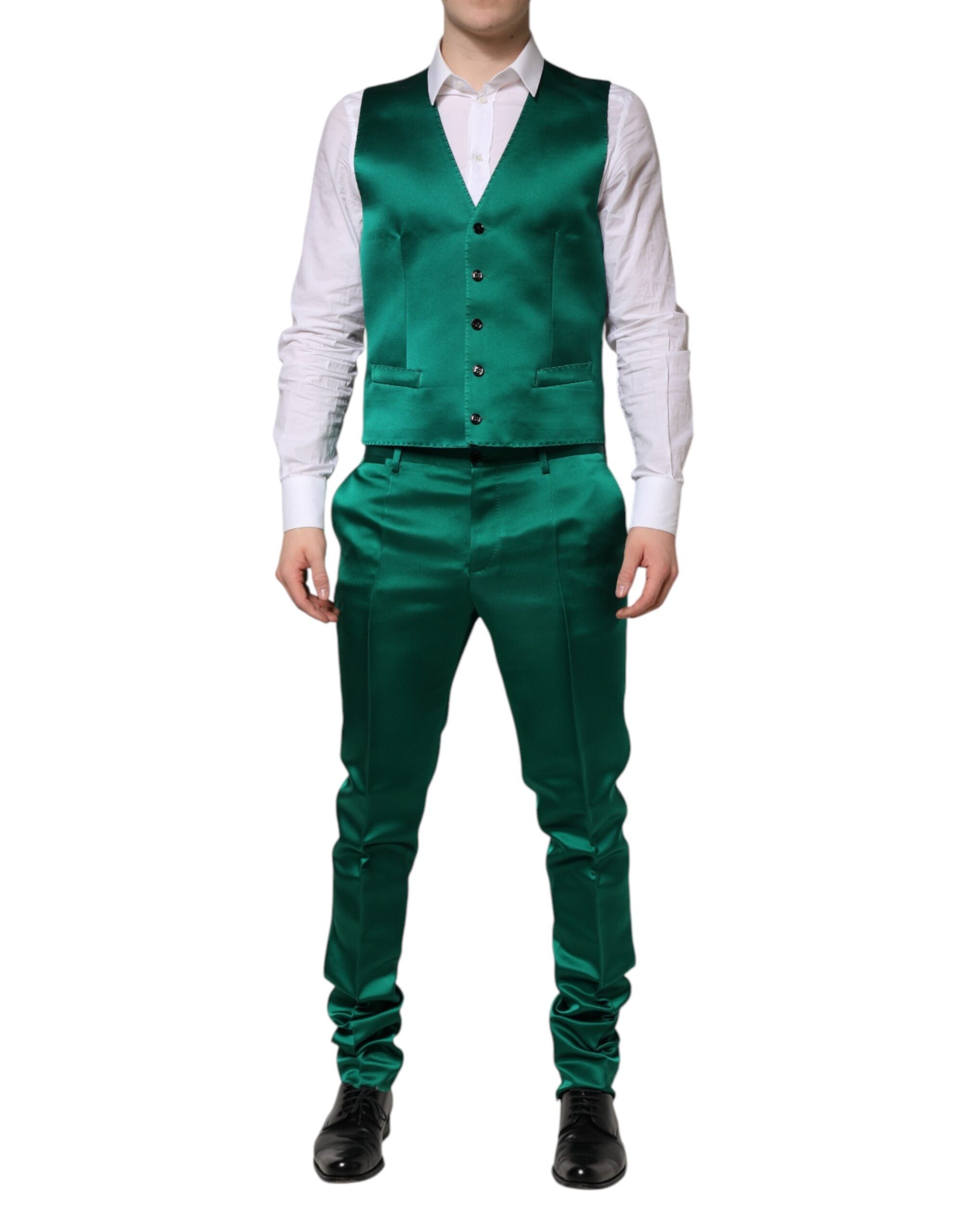Dolce & Gabbana Green Silk 3 Piece Single Breasted Suit