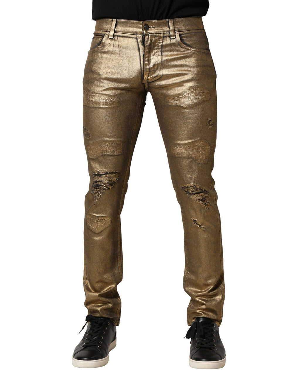 Vaqueros ajustados Dolce & Gabbana Gold Tattered de algodón elástico