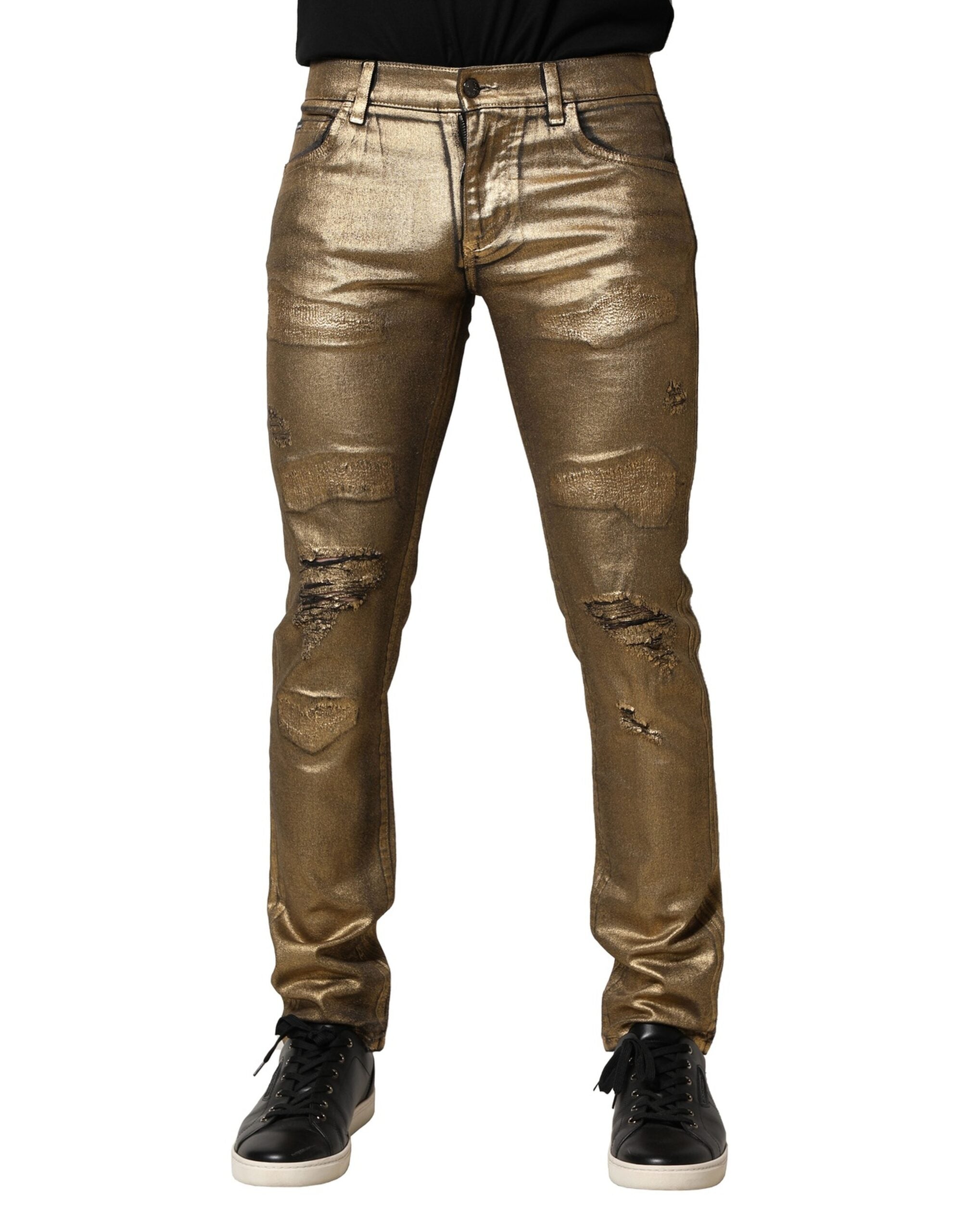 Vaqueros ajustados Dolce & Gabbana Gold Tattered de algodón elástico