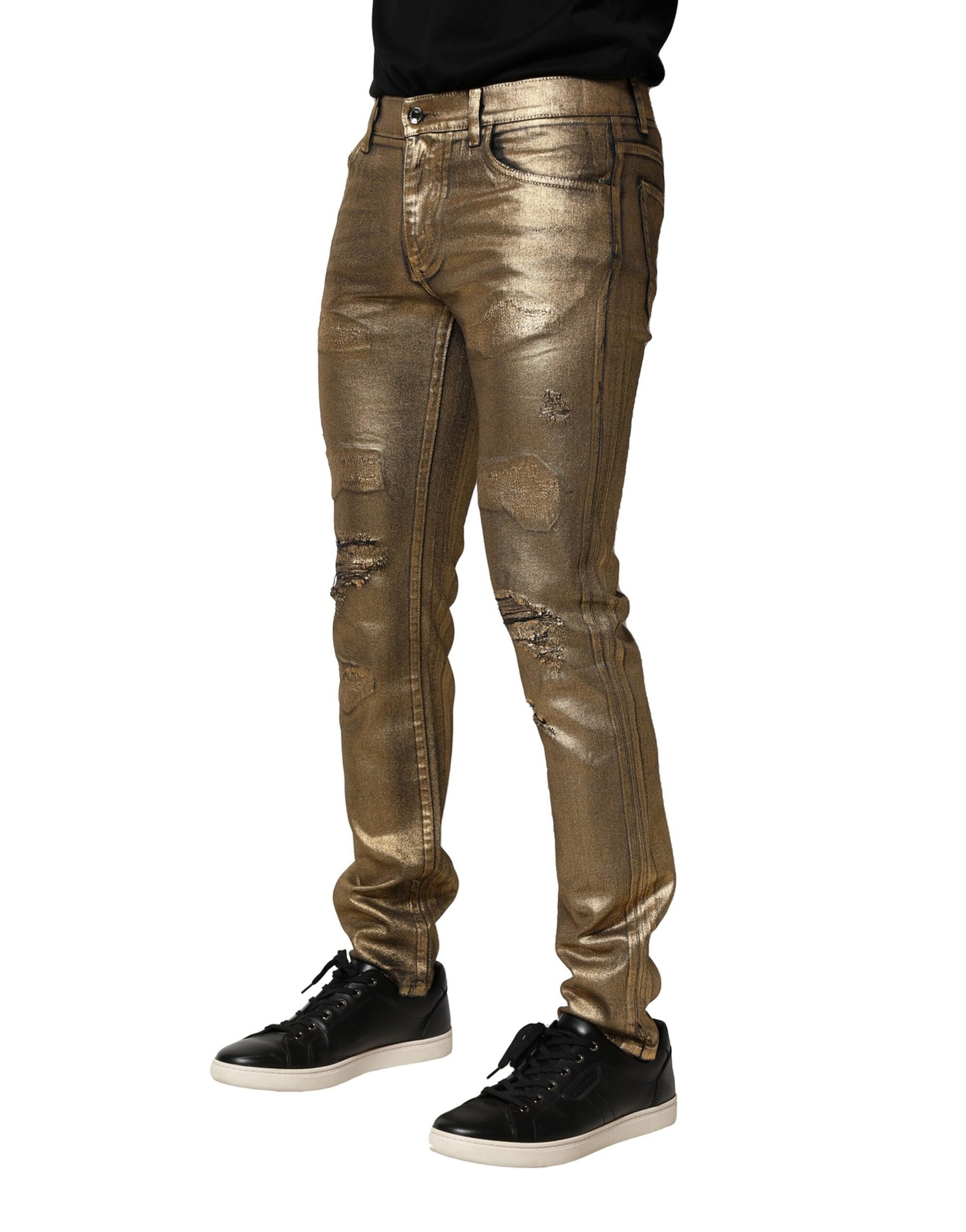Vaqueros ajustados Dolce & Gabbana Gold Tattered de algodón elástico