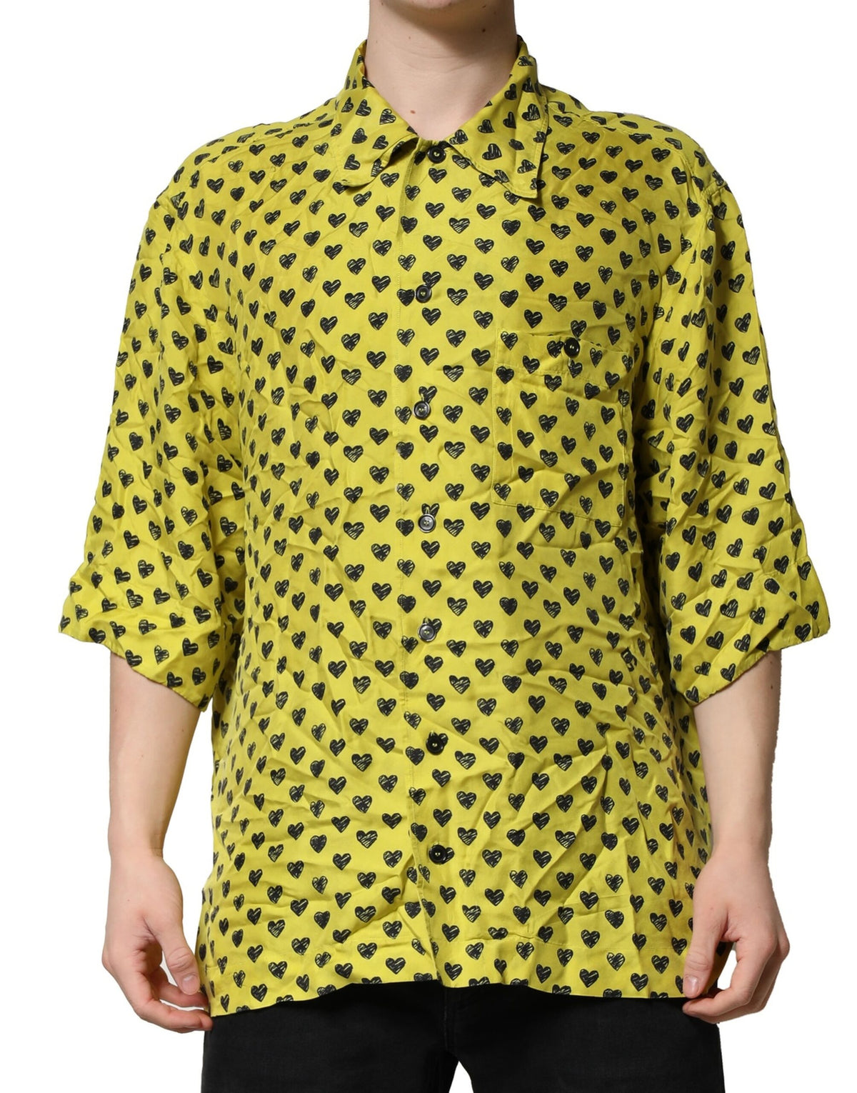 Dolce & Gabbana Yellow Heart Short Sleeves Men Casual Shirt