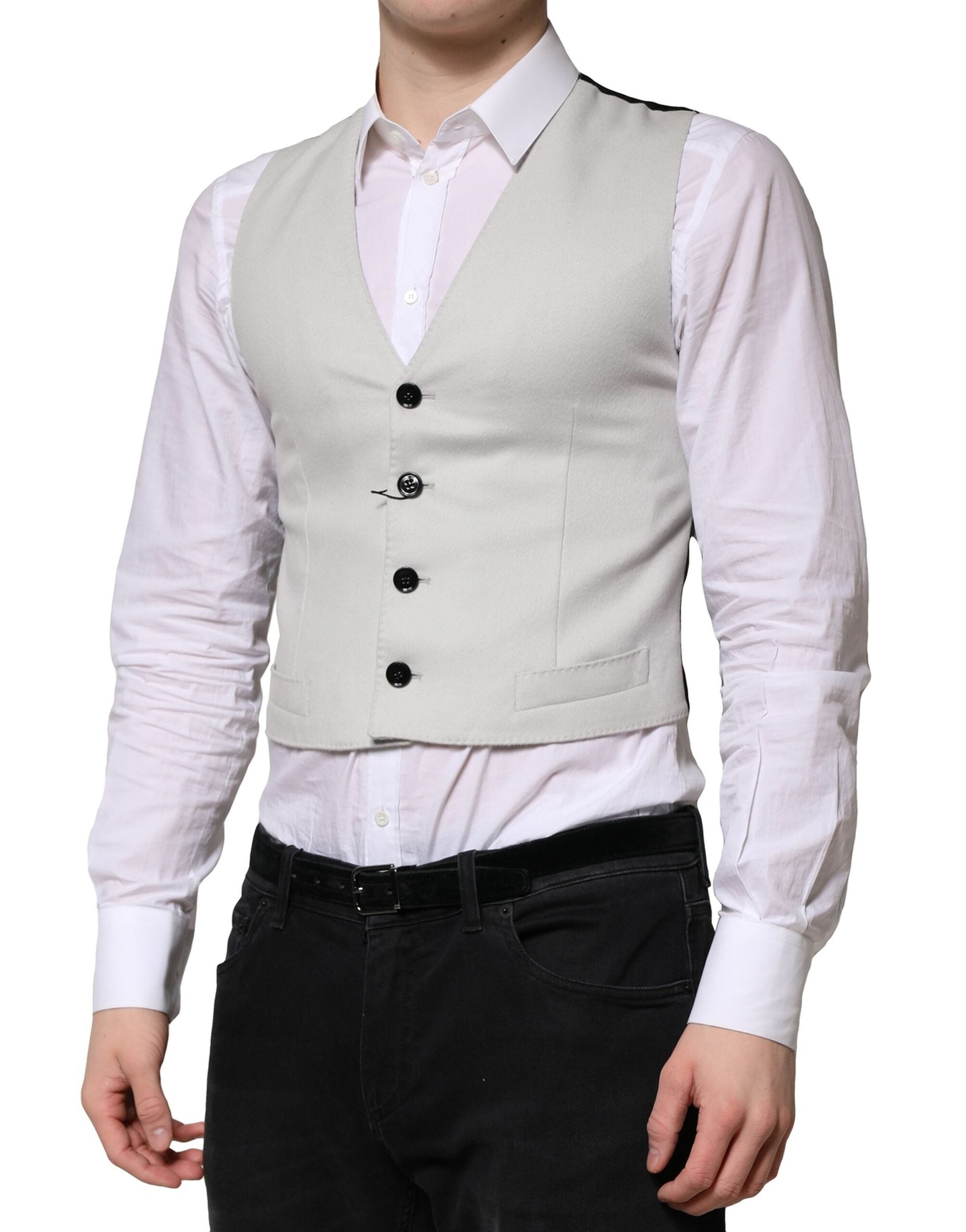Dolce & Gabbana Gray Wool Dress Formal Men Waistcoat Vest