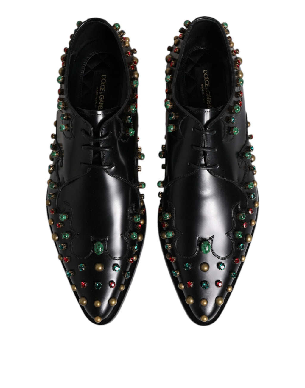 Dolce & Gabbana Black Leather Derby Dress Studded Shoes