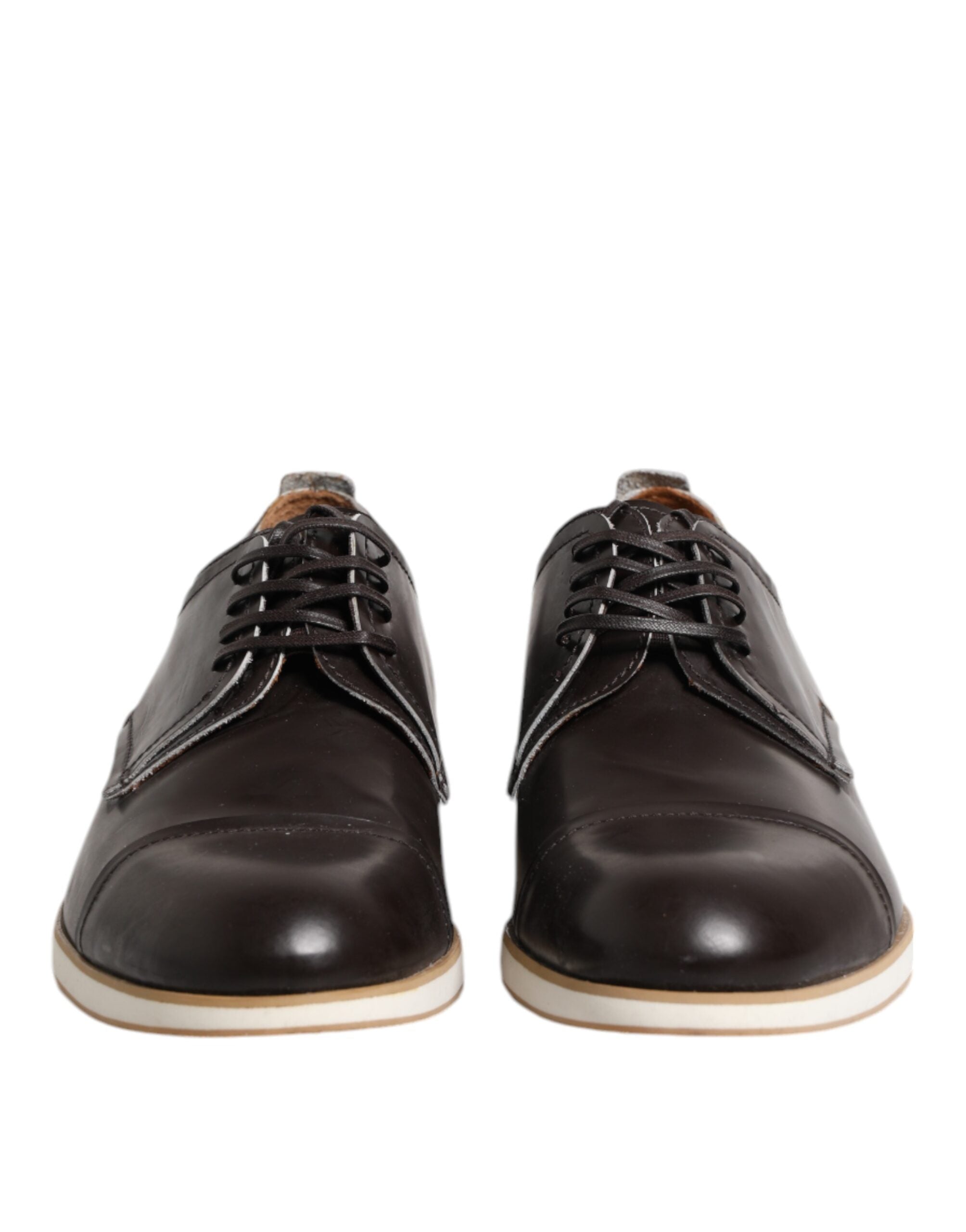Pollini Dark Brown Leather Derby Lace Up Dress Formal Shoes
