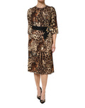 Vestido midi acampanado con cinturón y estampado de leopardo marrón de Dolce & Gabbana