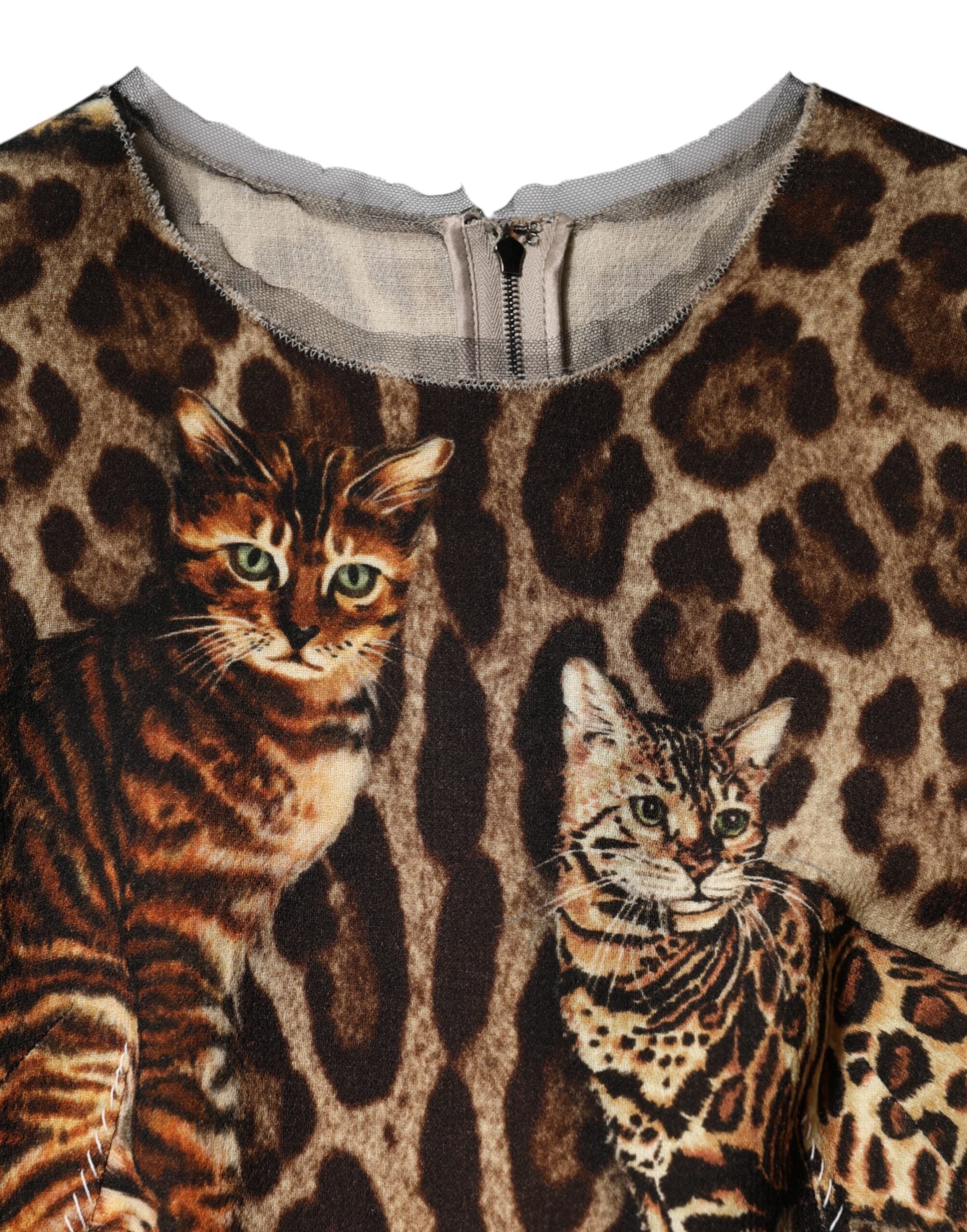 Vestido midi acampanado con cinturón y estampado de leopardo marrón de Dolce & Gabbana