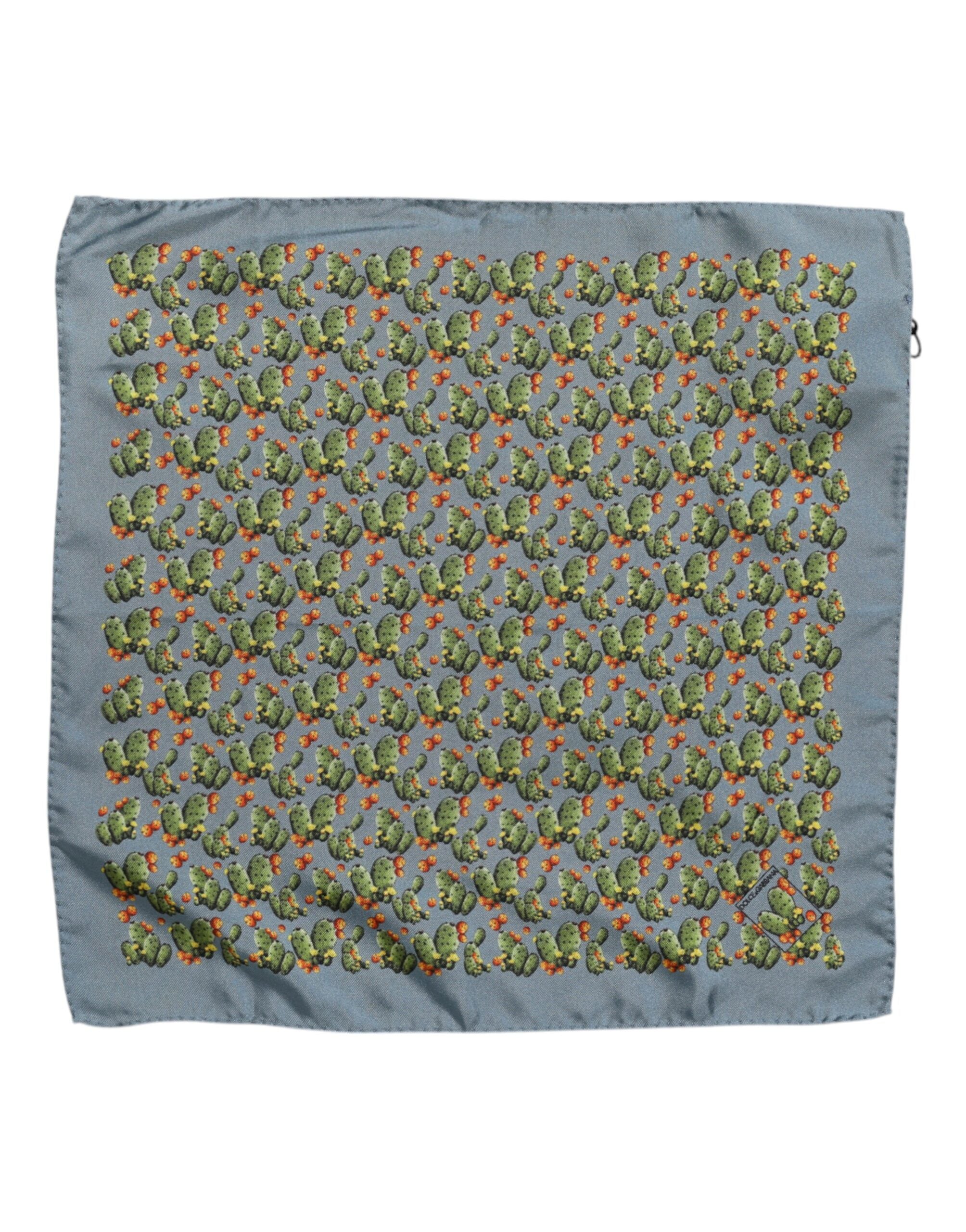 Dolce & Gabbana Gray Green Cactus Print Square Foulard Scarf