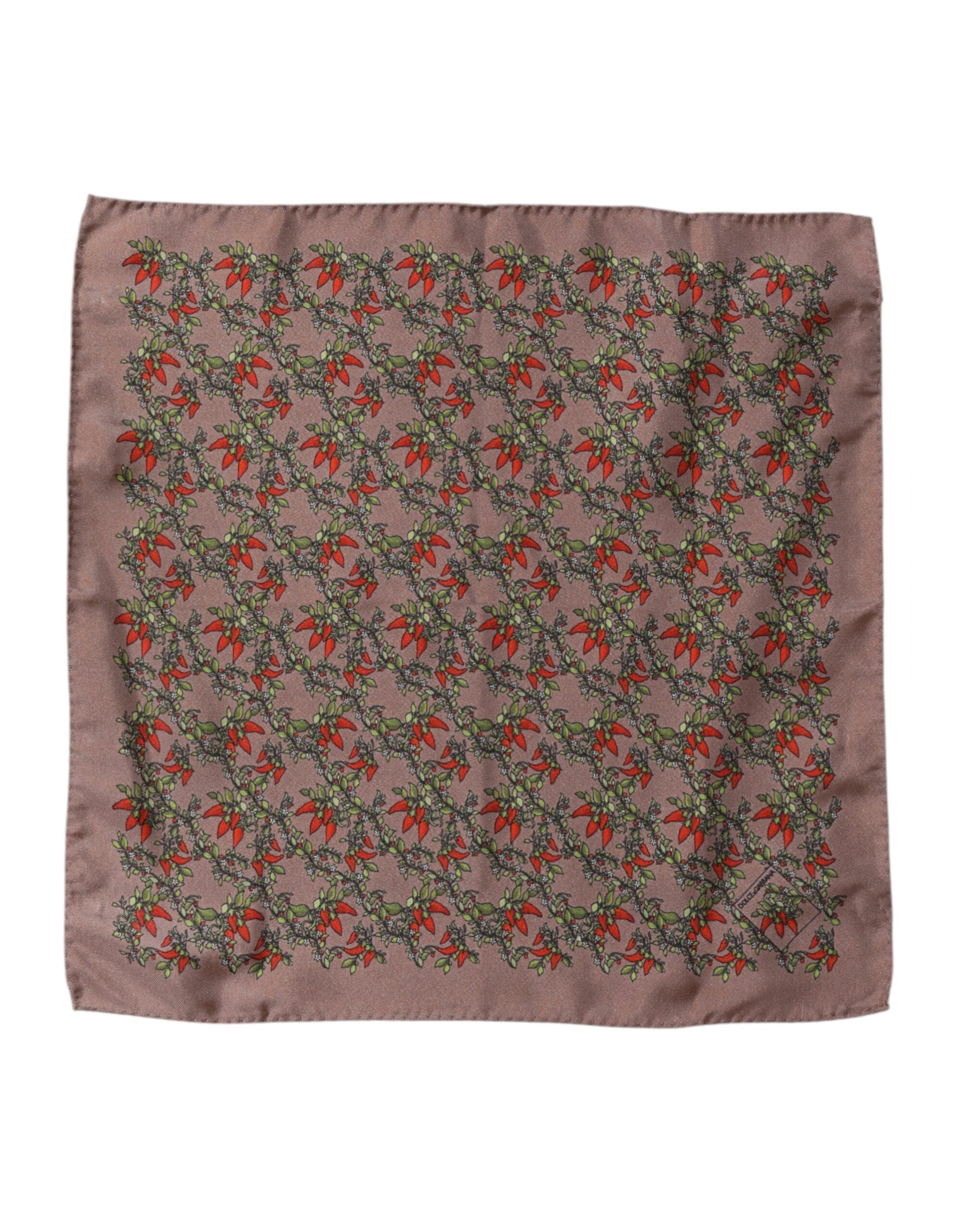 Dolce & Gabbana Brown Chilis Silk Square Men Foulard Scarf