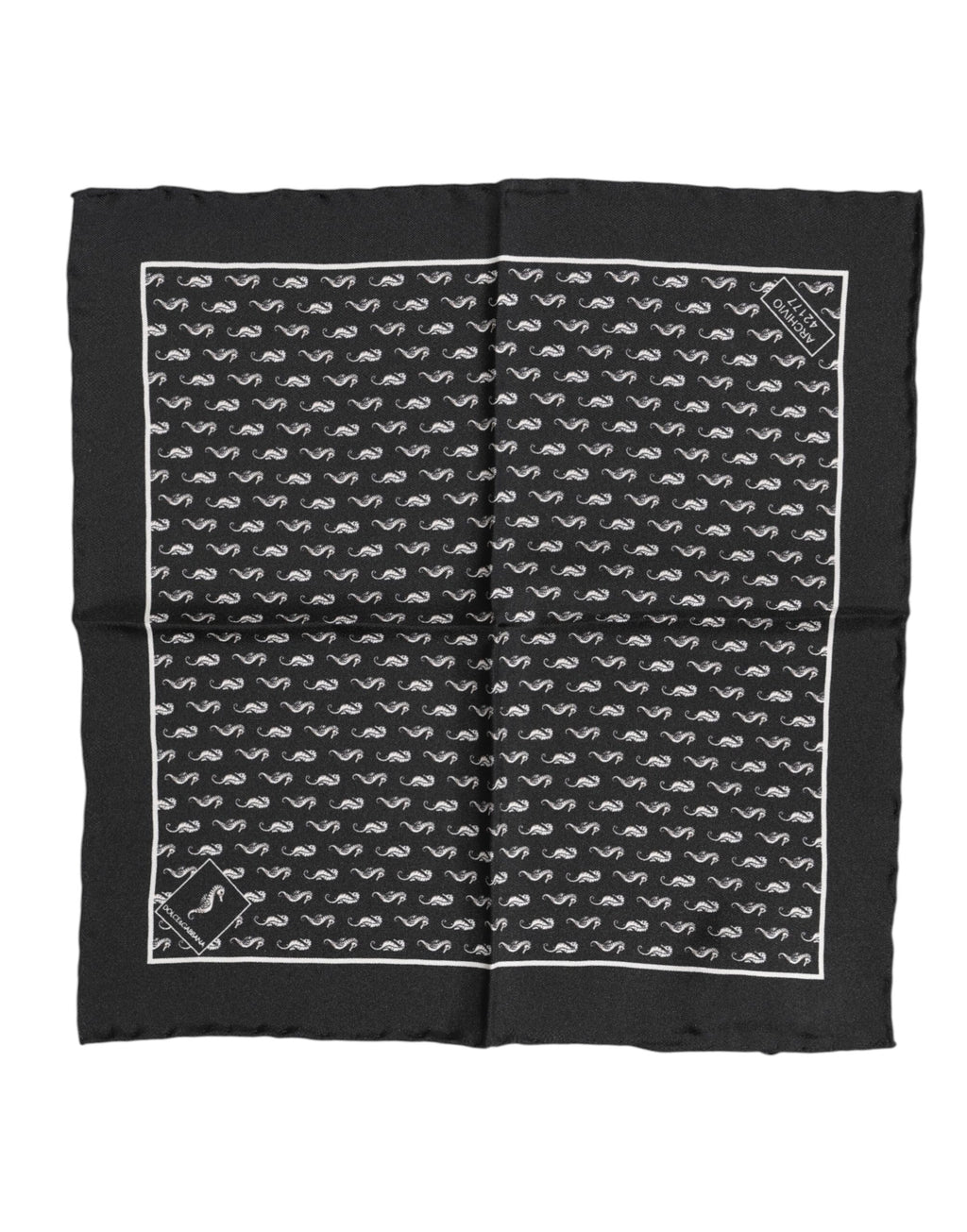 Dolce & Gabbana Black Sea Horse Silk Square Men Foulard Scarf