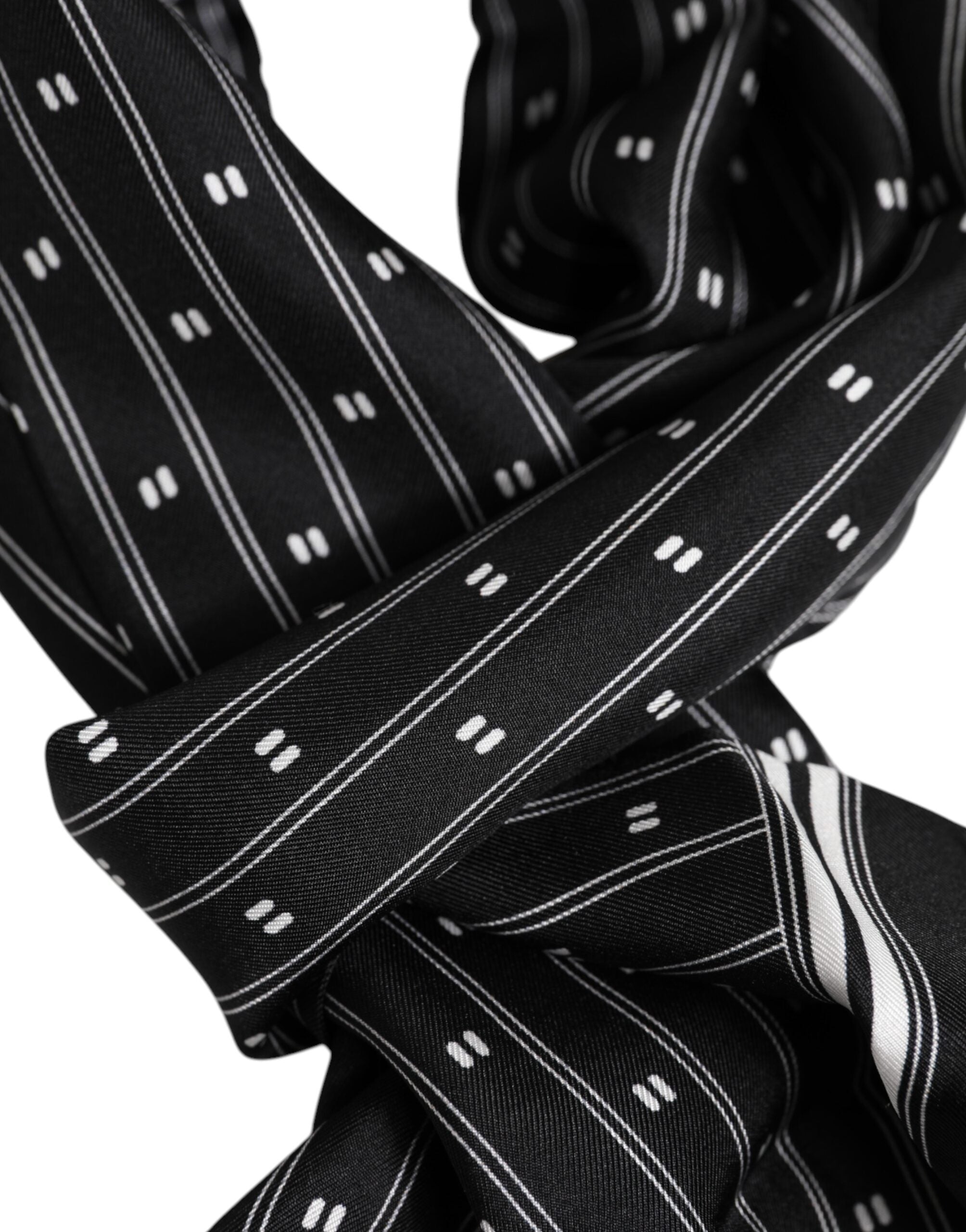 Dolce & Gabbana Black Silk Printed Fringes Men Foulard Scarf