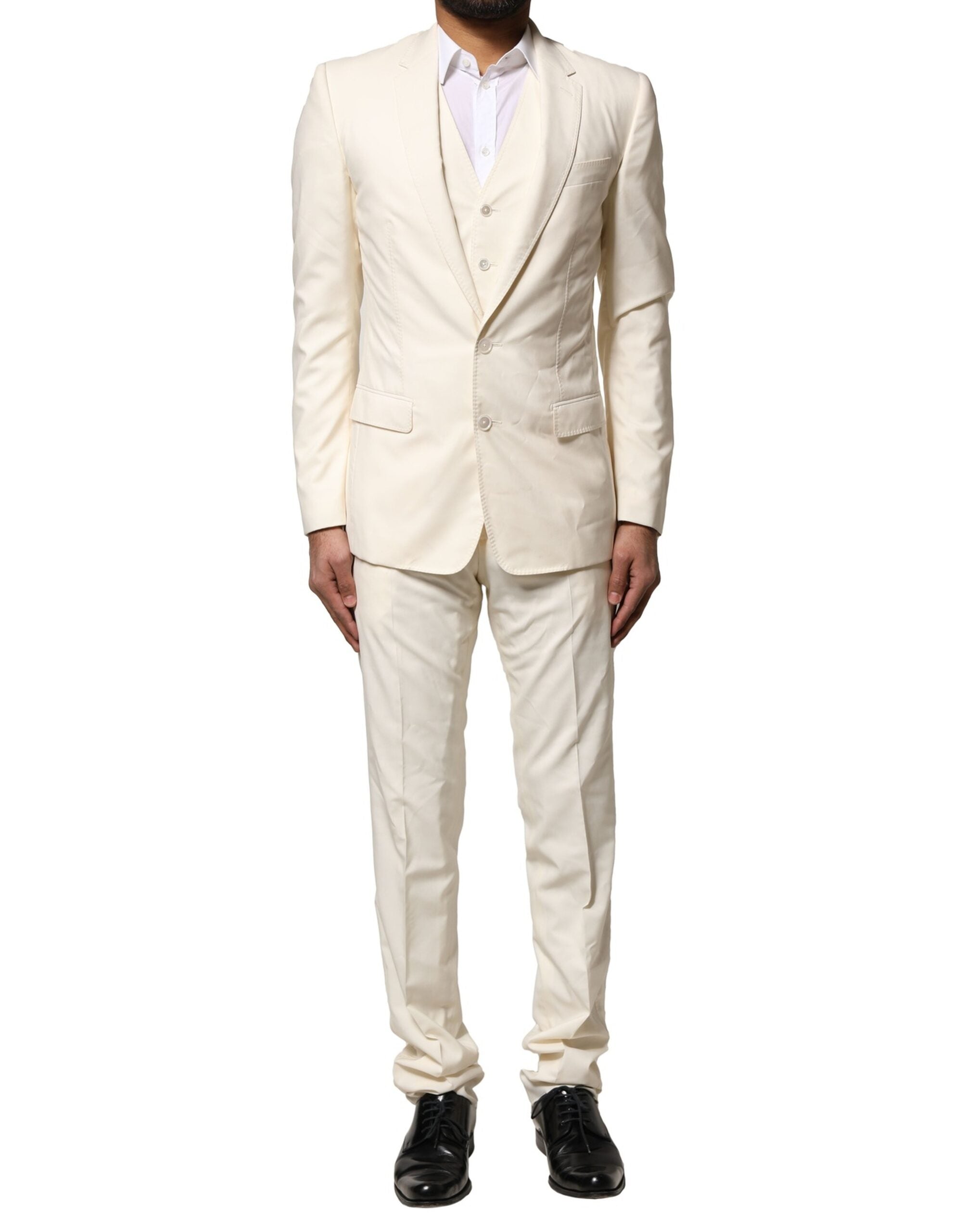 Dolce & Gabbana Ivory Wool 3 Piece Single Breasted Suit