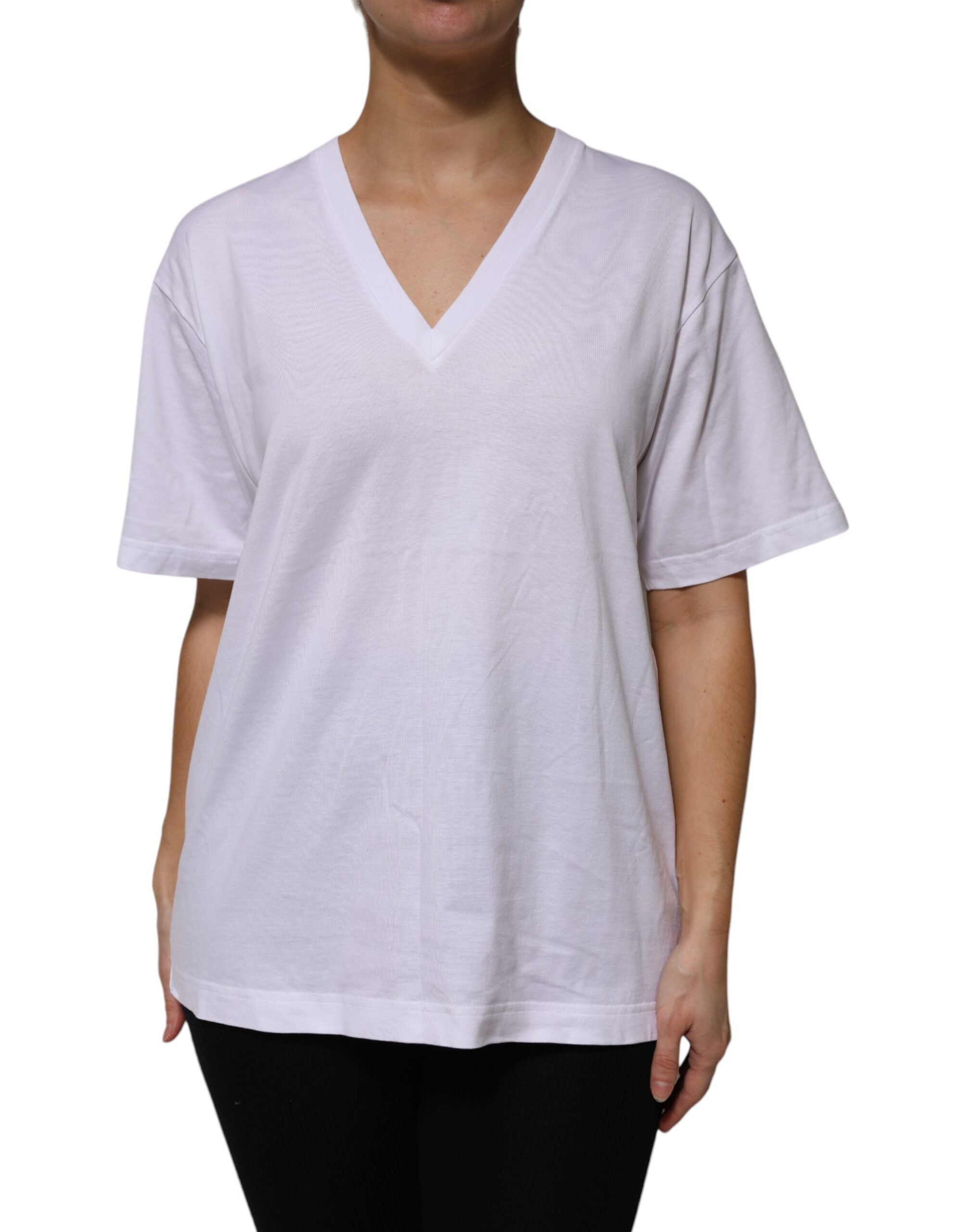 Dolce & Gabbana White Cotton Short Sleeves V-neck T-shirt