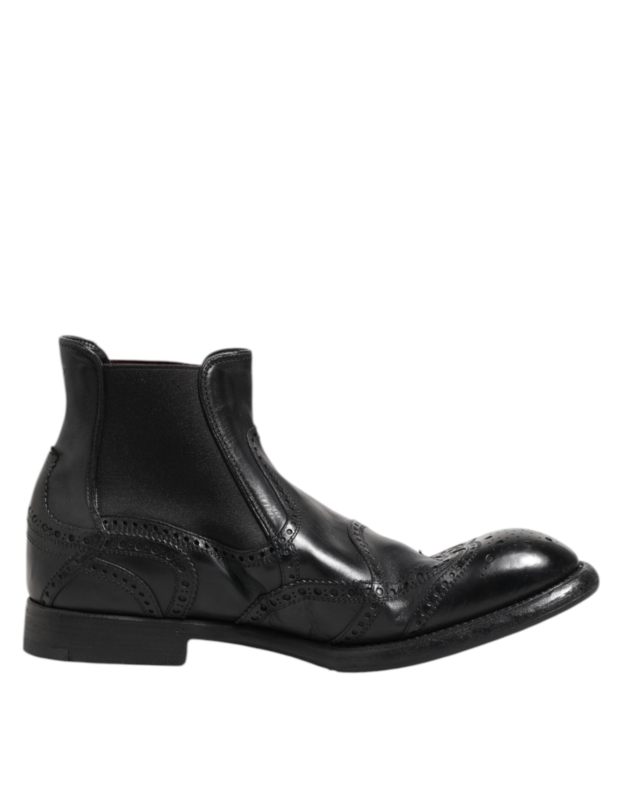 Dolce & Gabbana Black Leather Ankle Boots Slip On Shoes
