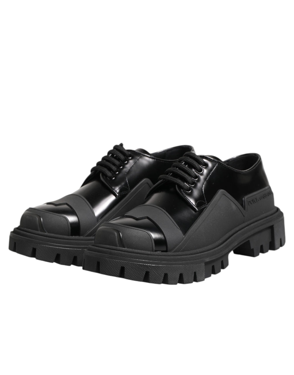 Dolce & Gabbana Black Patent Leather Trekking Derby Shoes