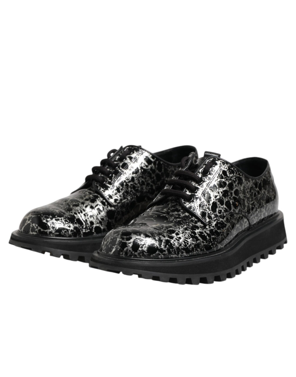 Dolce & Gabbana Black White Calfskin Chunky Derby Shoes