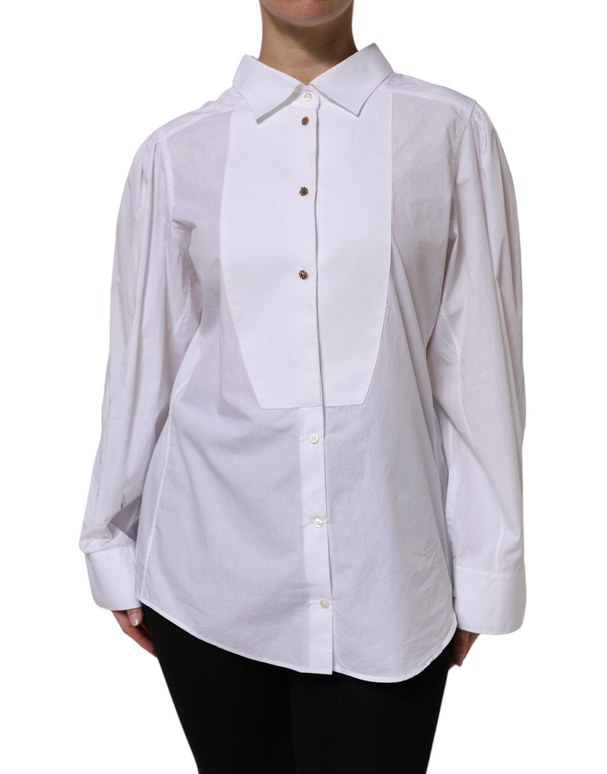 Camisa de manga larga formal de algodón blanco Dolce & Gabbana
