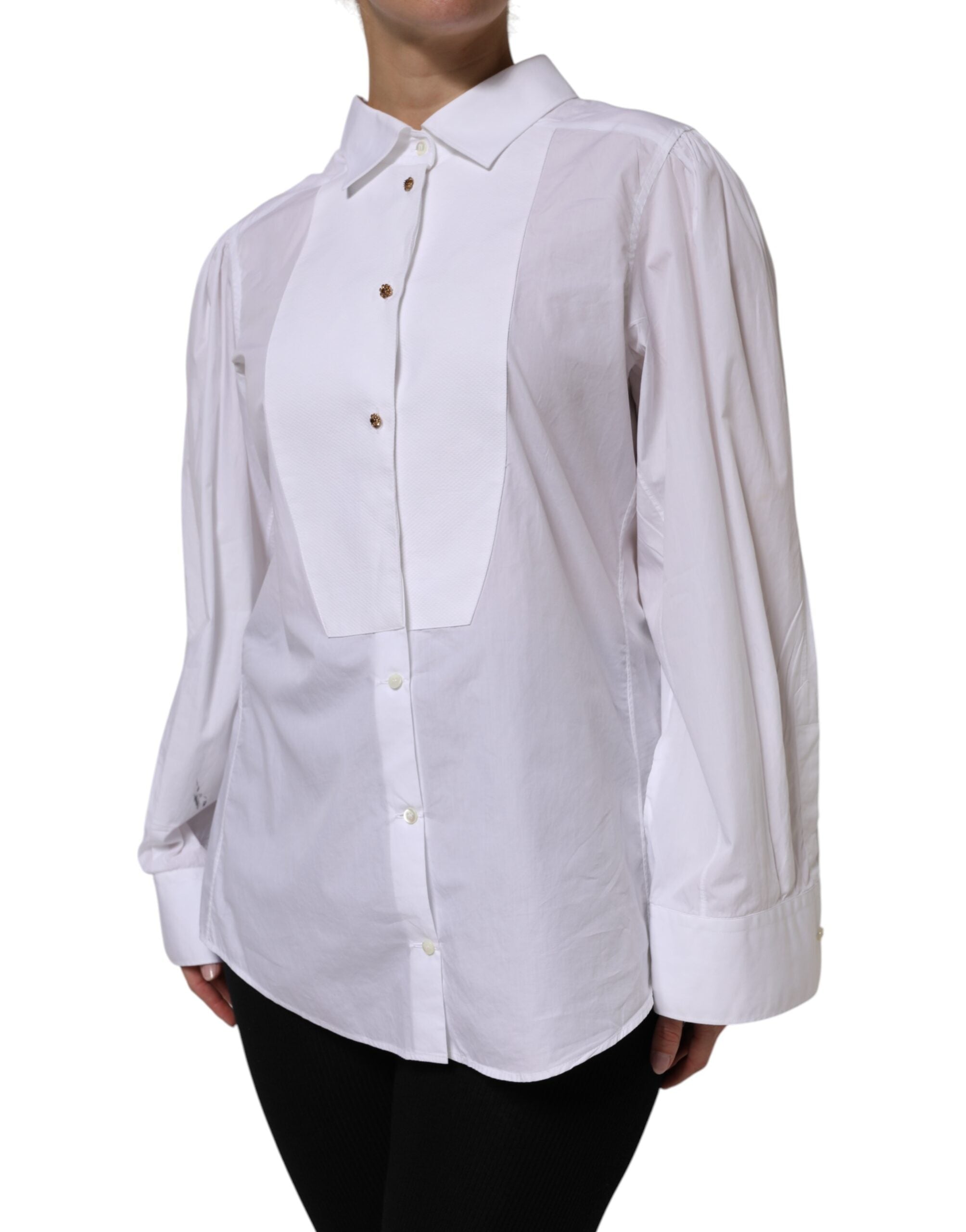 Camisa de manga larga formal de algodón blanco Dolce & Gabbana
