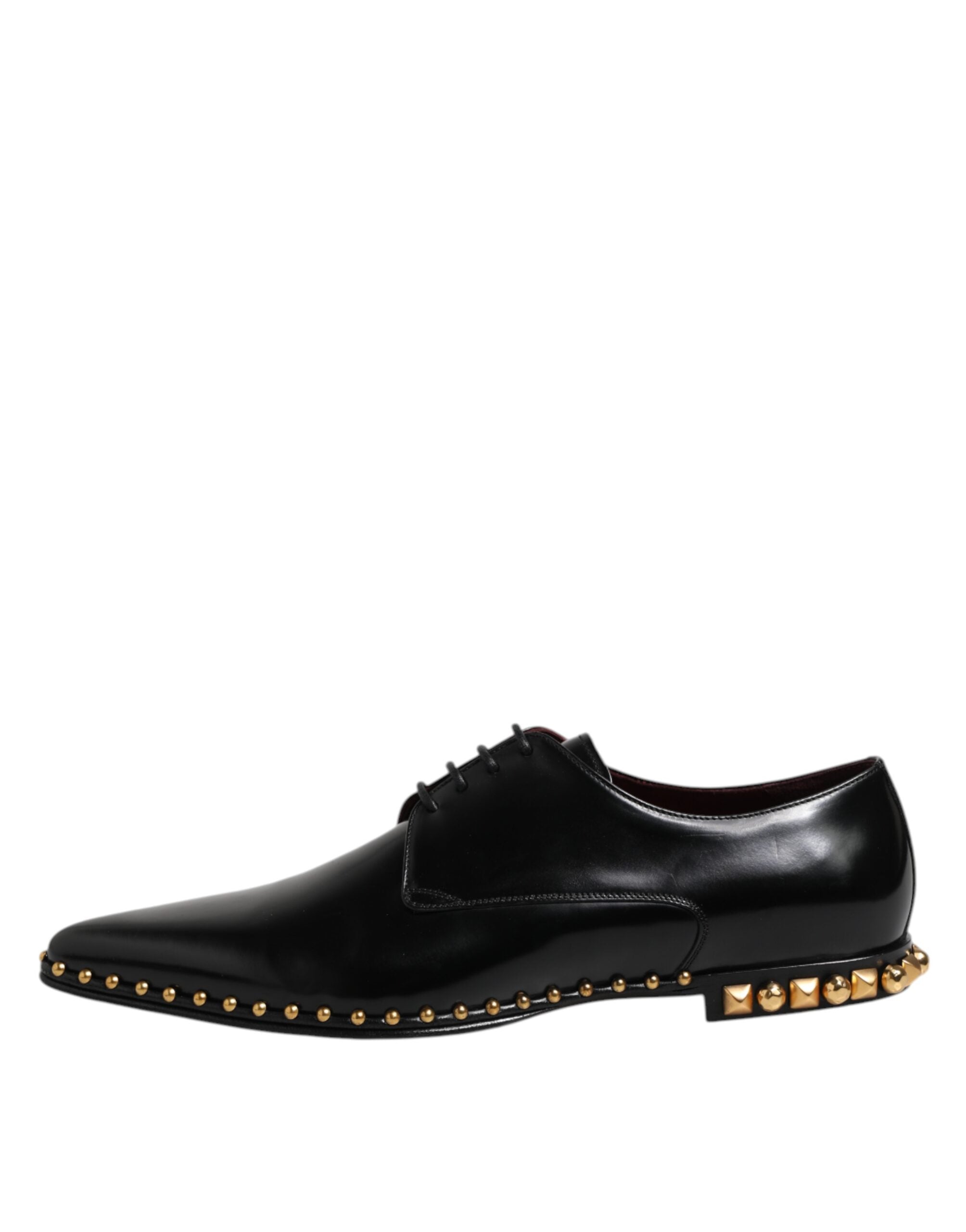 Dolce & Gabbana Black Leather Studded Derby Men Dress Shoes
