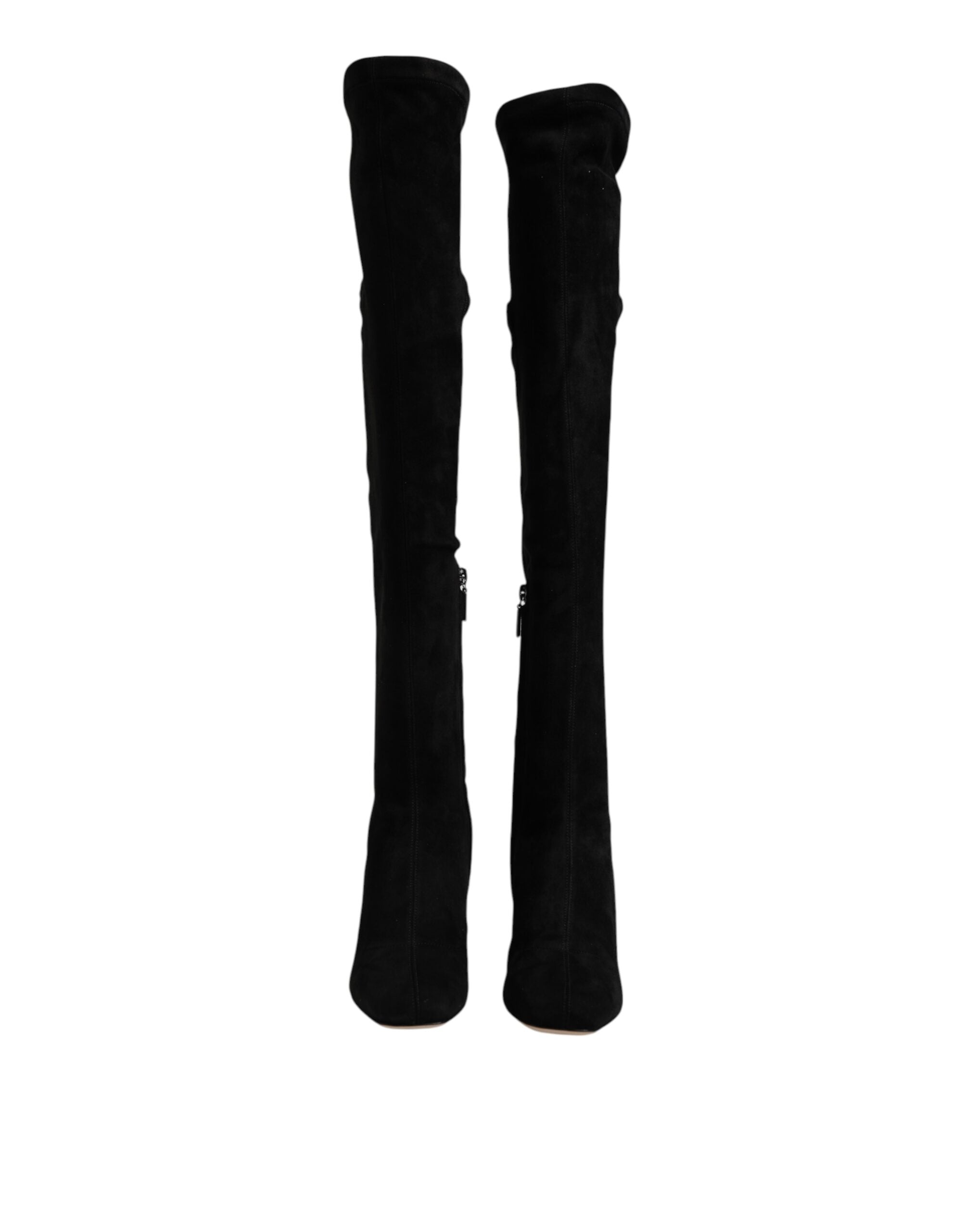 Dolce & Gabbana Botas Altas de Rodilla de Cuero y Ante Negro