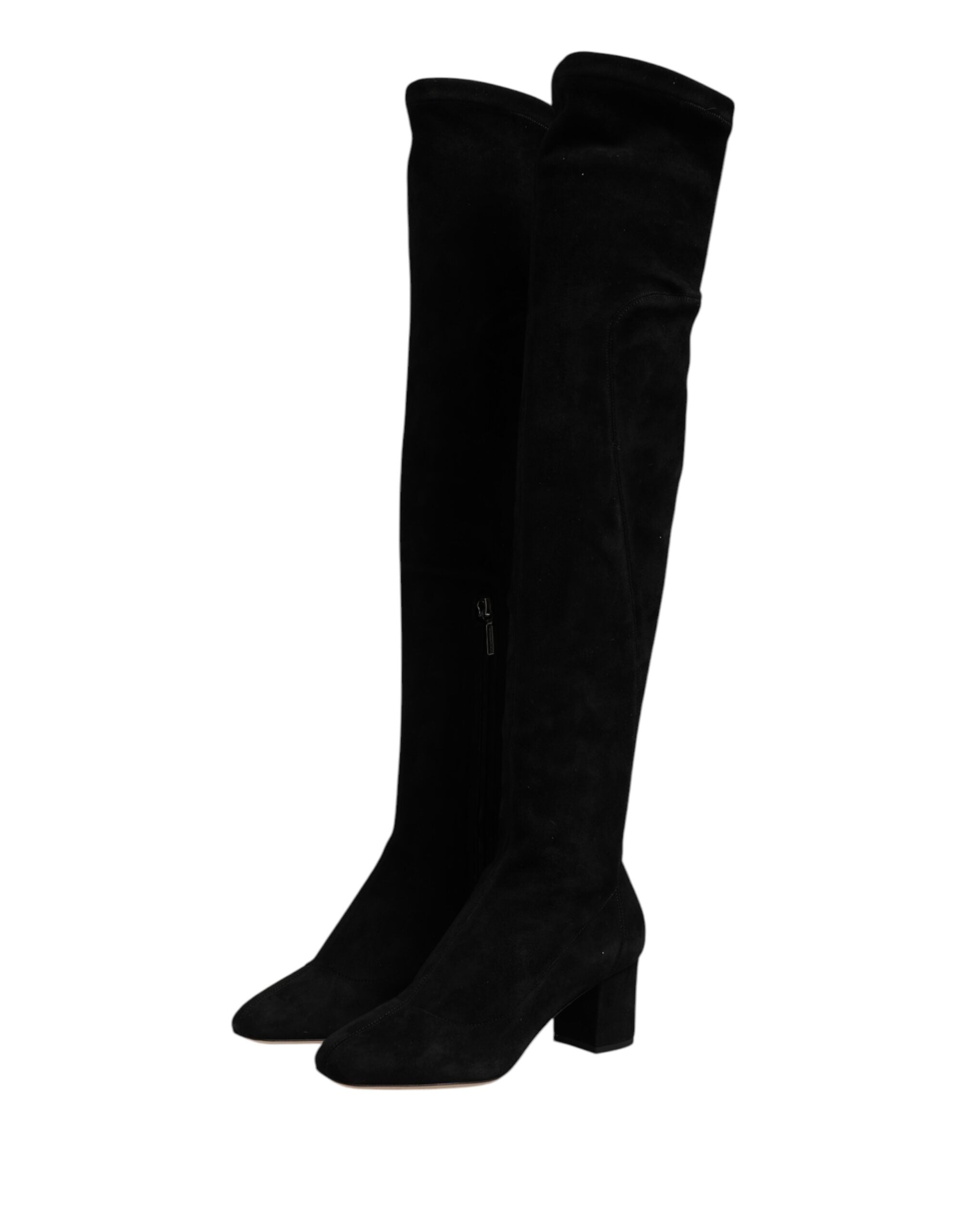 Dolce & Gabbana Botas Altas de Rodilla de Cuero y Ante Negro