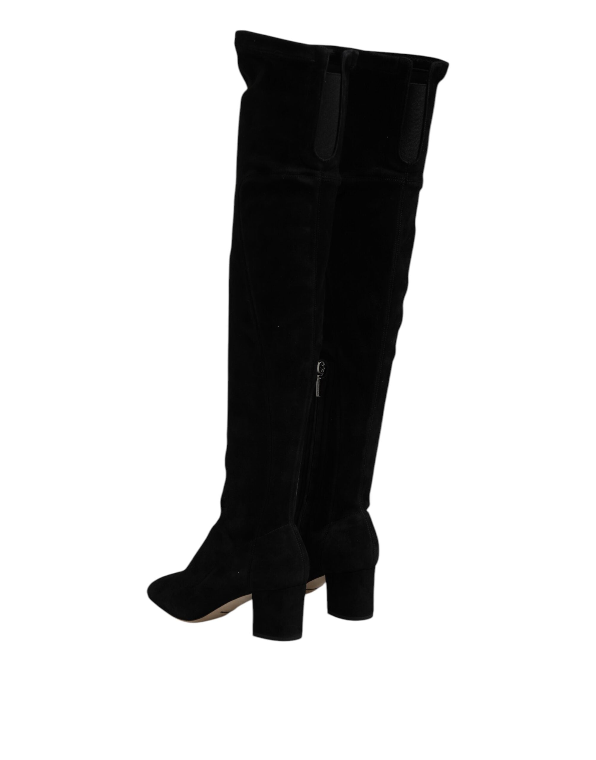 Dolce & Gabbana Botas Altas de Rodilla de Cuero y Ante Negro