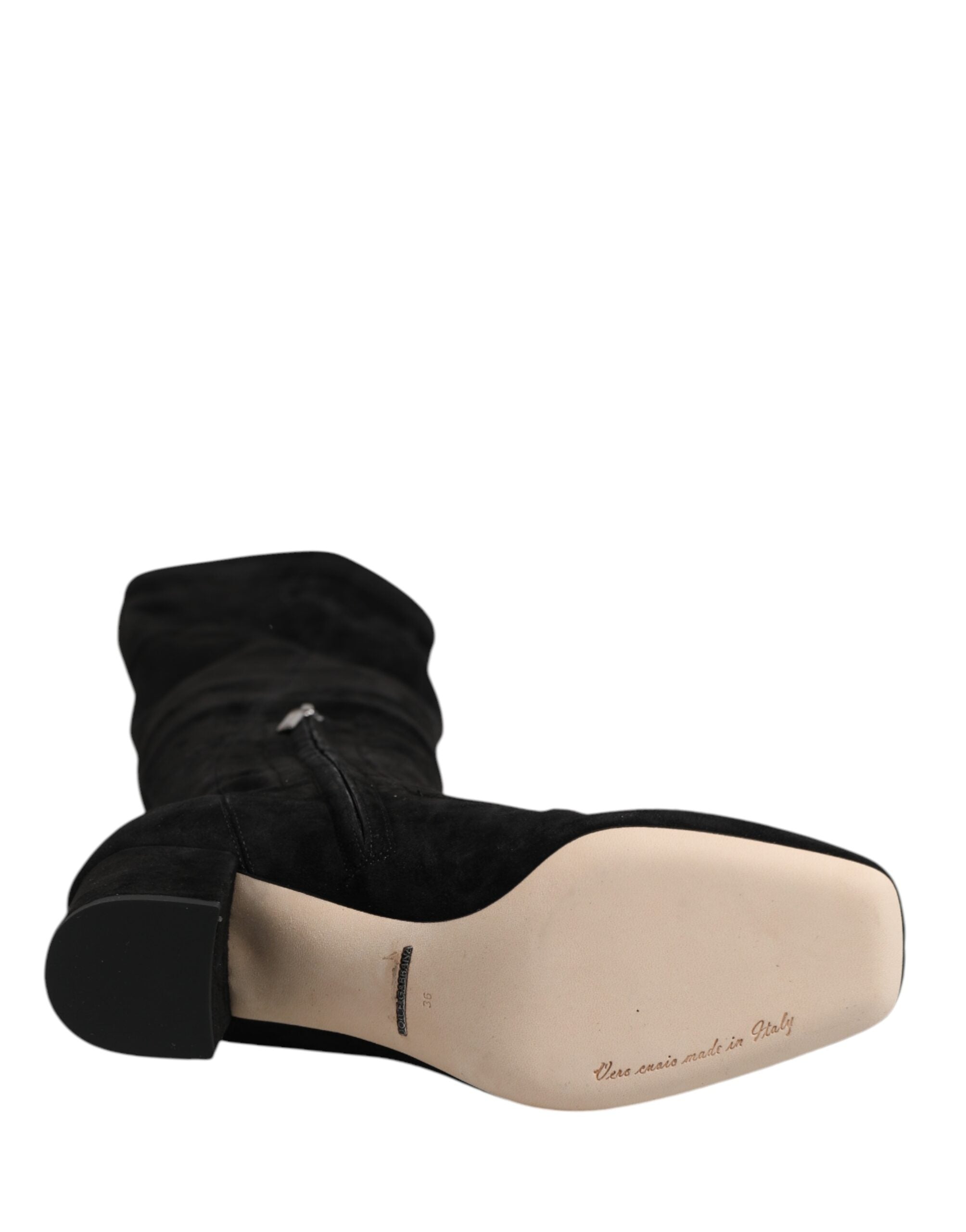 Dolce & Gabbana Botas Altas de Rodilla de Cuero y Ante Negro