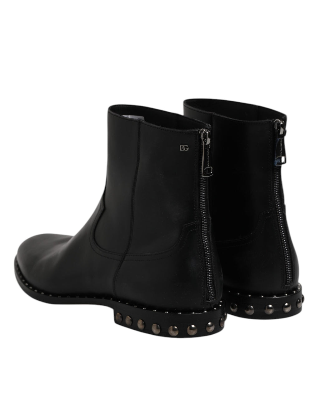 Dolce & Gabbana Black Leather Logo Ankle Boots Studded Shoes