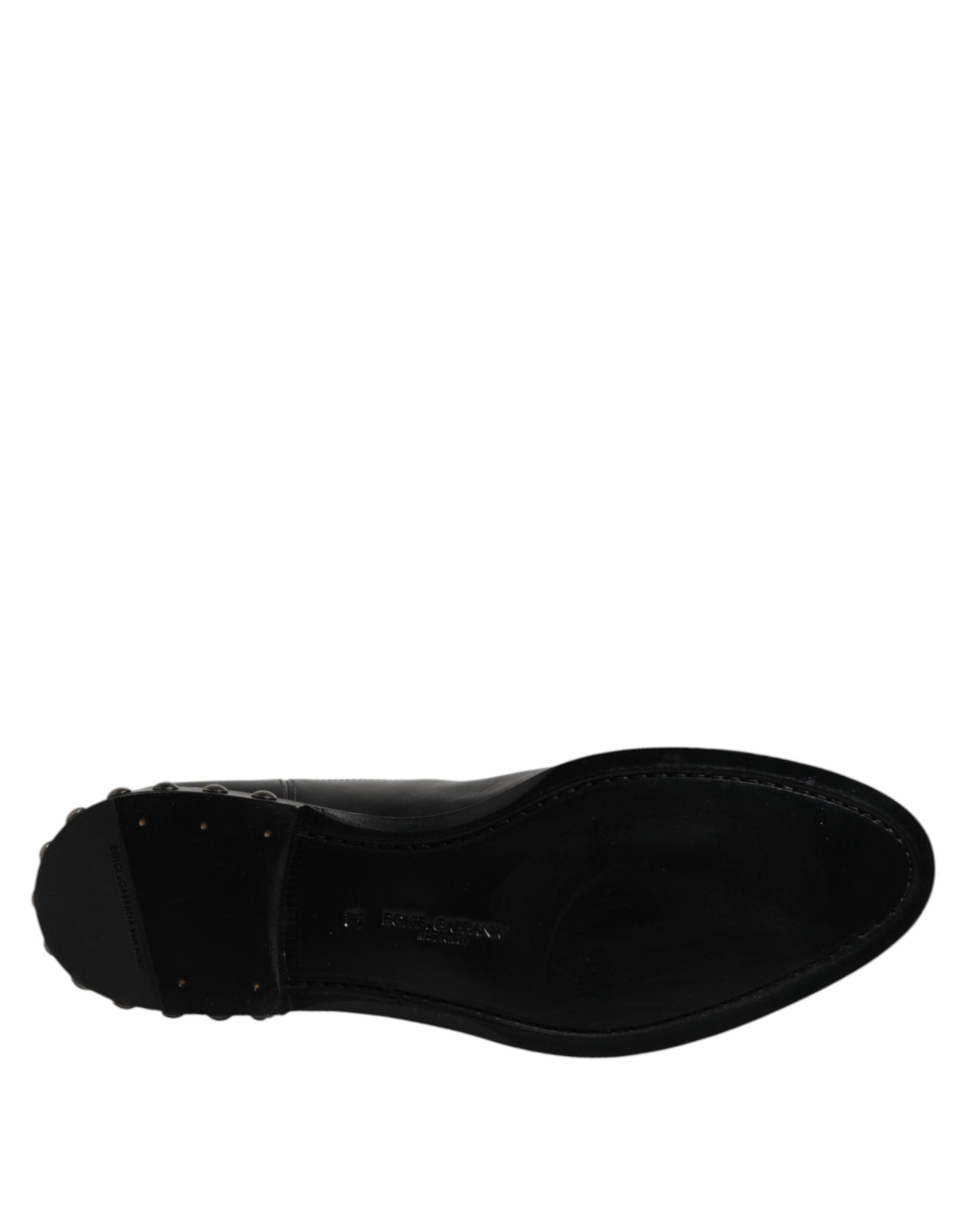 Dolce & Gabbana Black Leather Logo Ankle Boots Studded Shoes