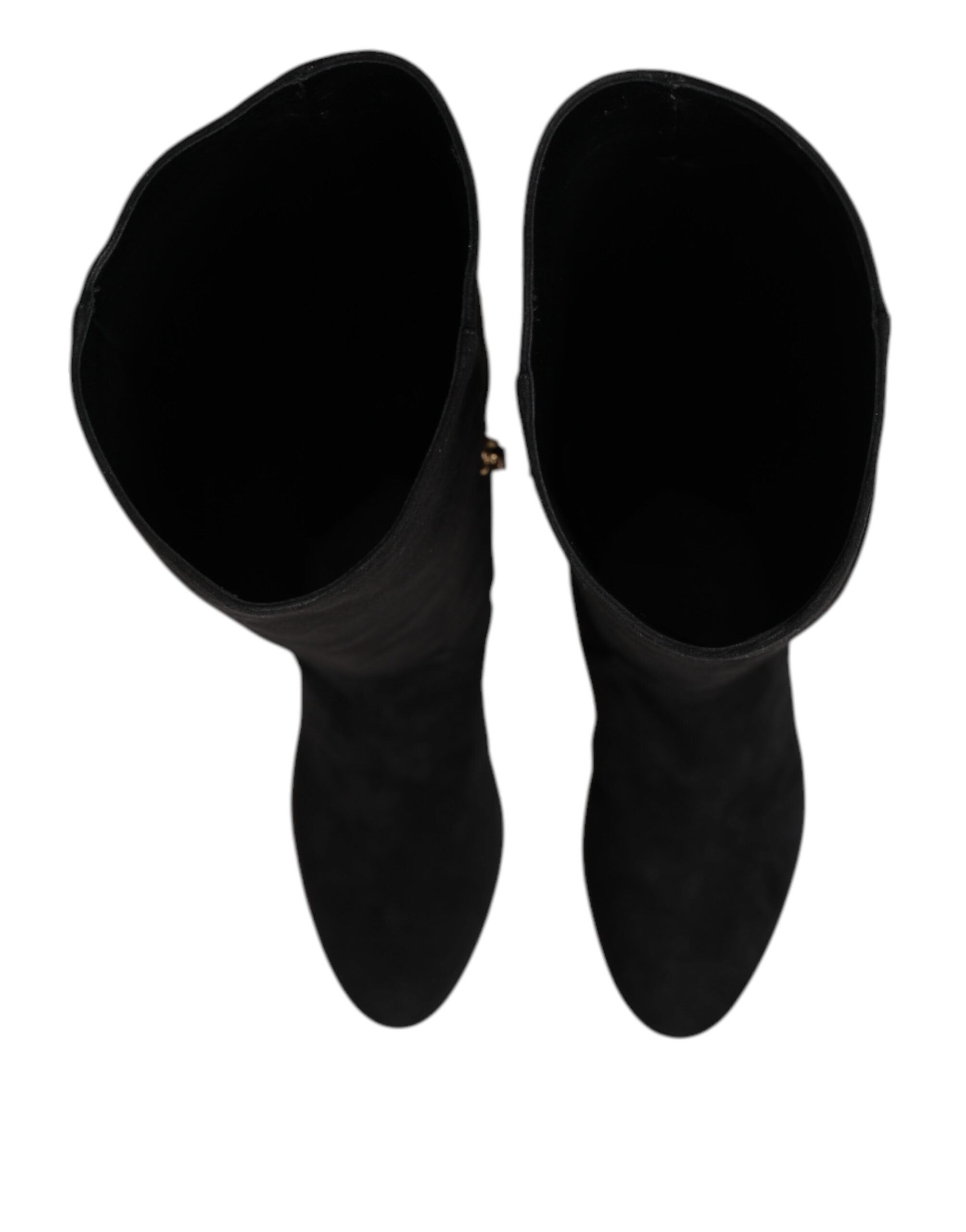 Dolce & Gabbana Black Suede Leather Knee High Boots Shoes