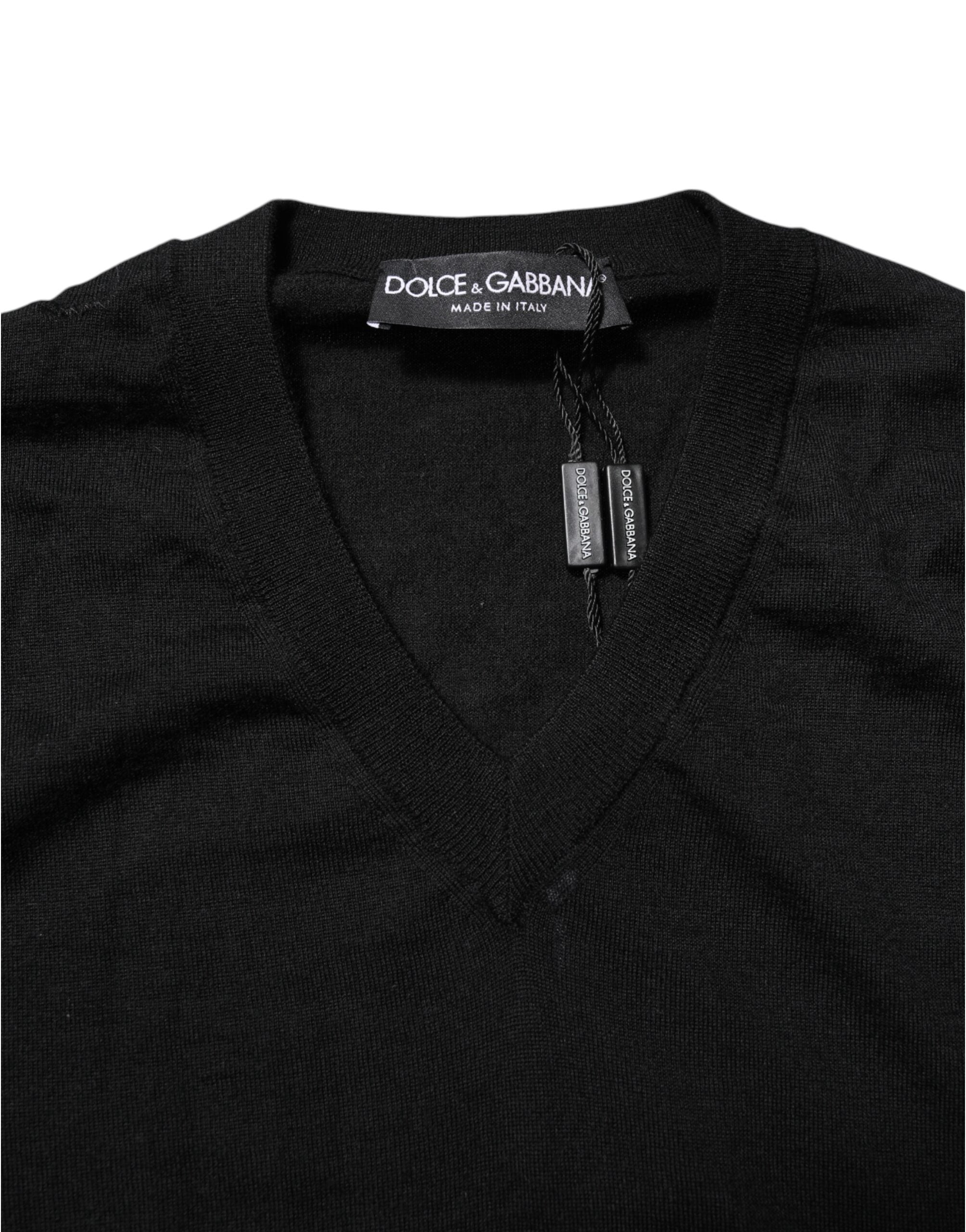 Dolce & Gabbana Dark Gray Embroidered Logo Pullover Sweater
